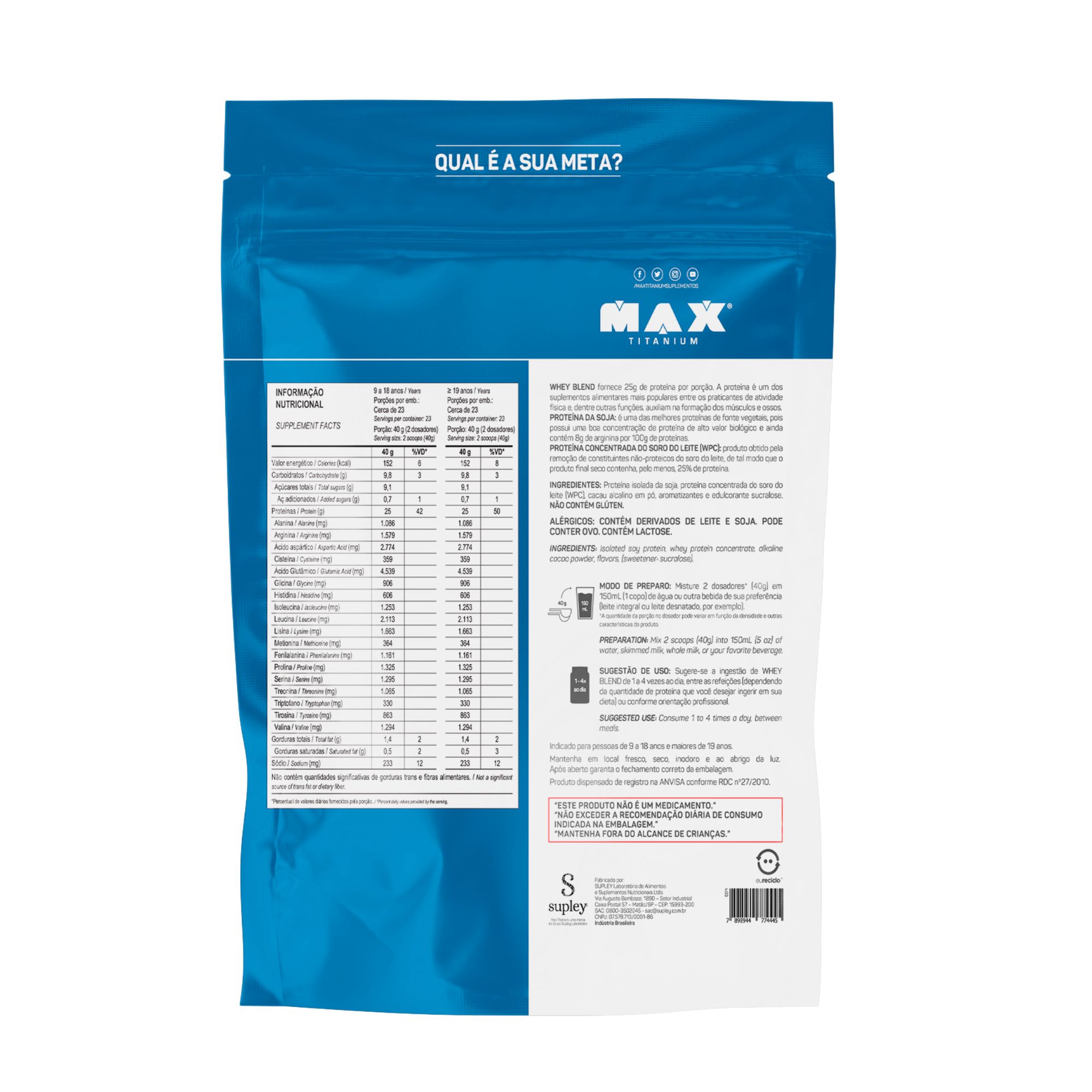 Whey blend 900g nova fórmula chocolate