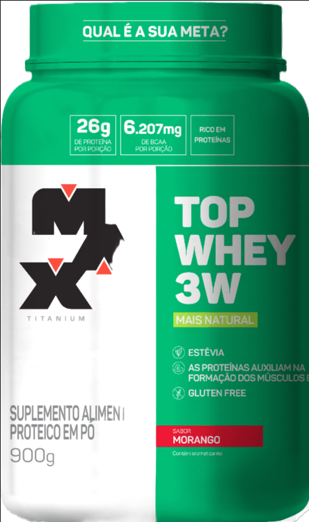 Top whey 3w + natural 900g morango