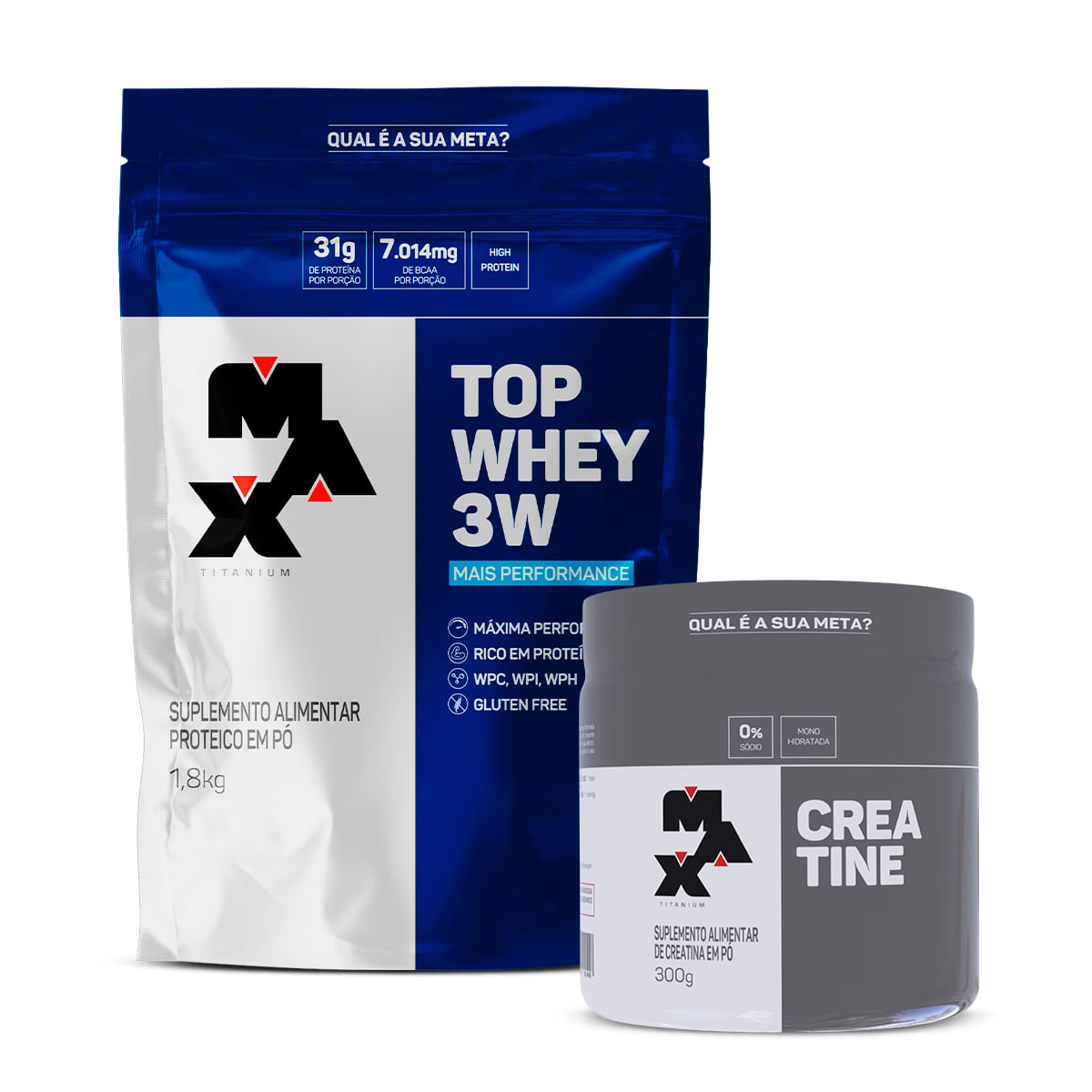 Kit Creatina 300g + Top Whey 3W +Performance 1,8Kg