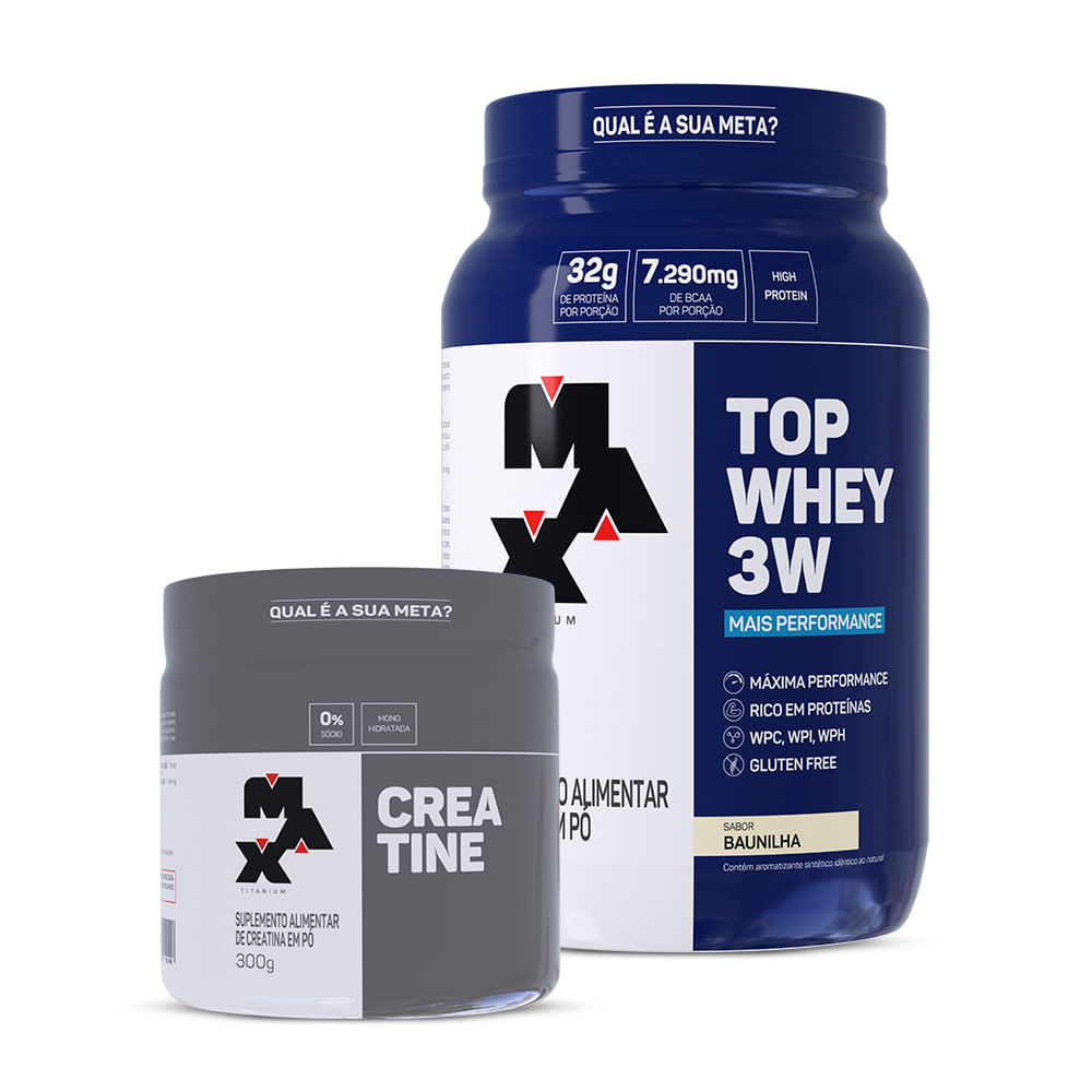 Kit Creatina 300g + Top Whey 3W + Performance 900g