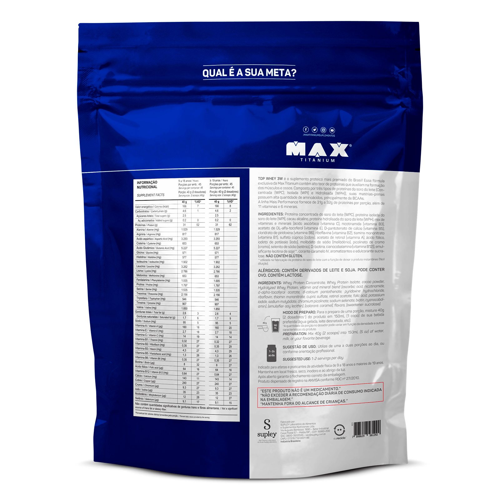 Top whey 3w + performance 1,8kg chocolate