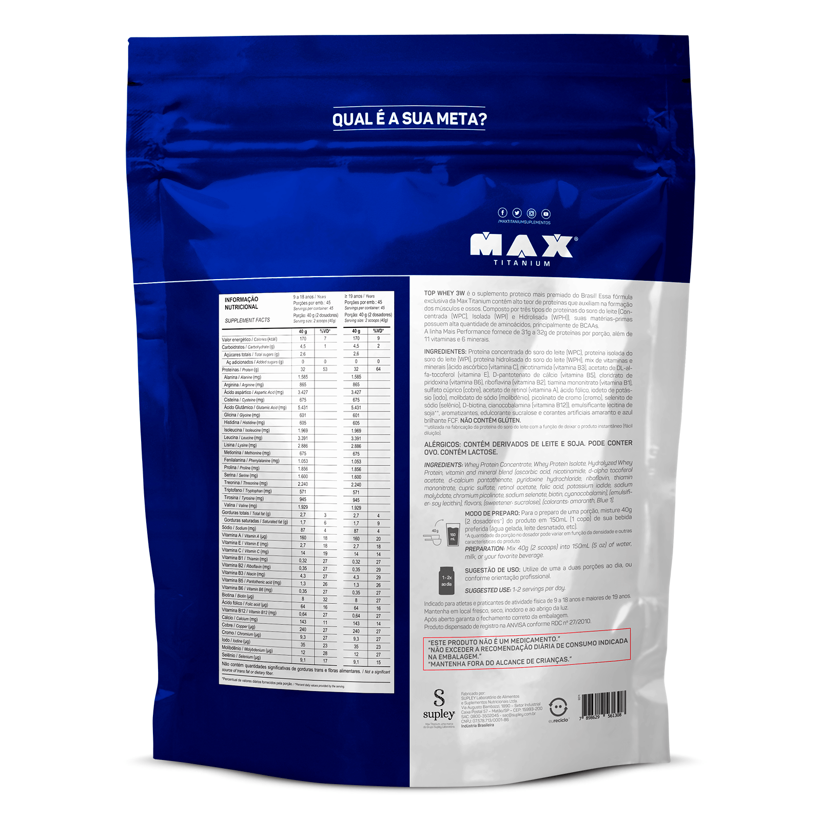 Top whey 3w + performance 1,8kg morango