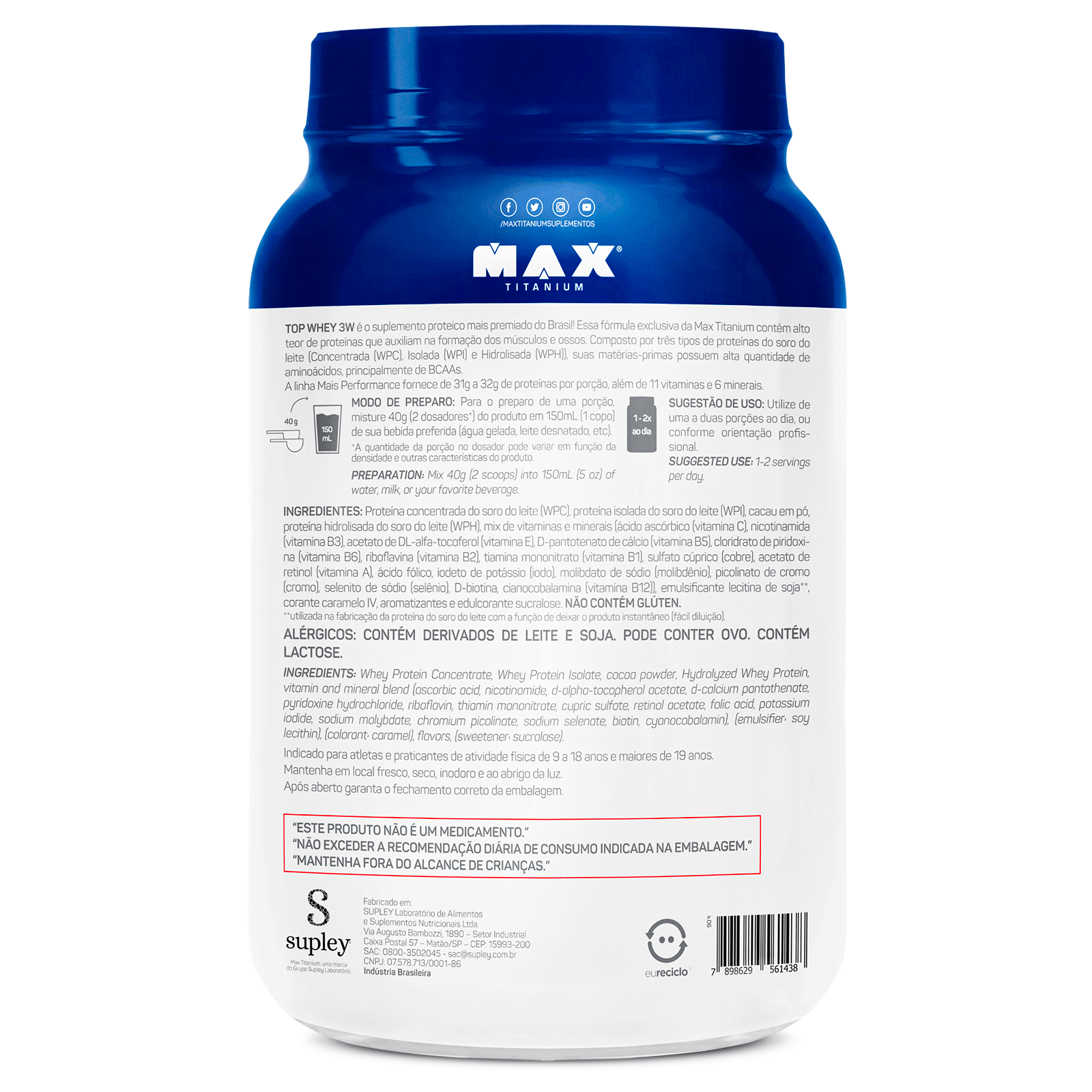 Top whey 3w + performance 900g chocolate