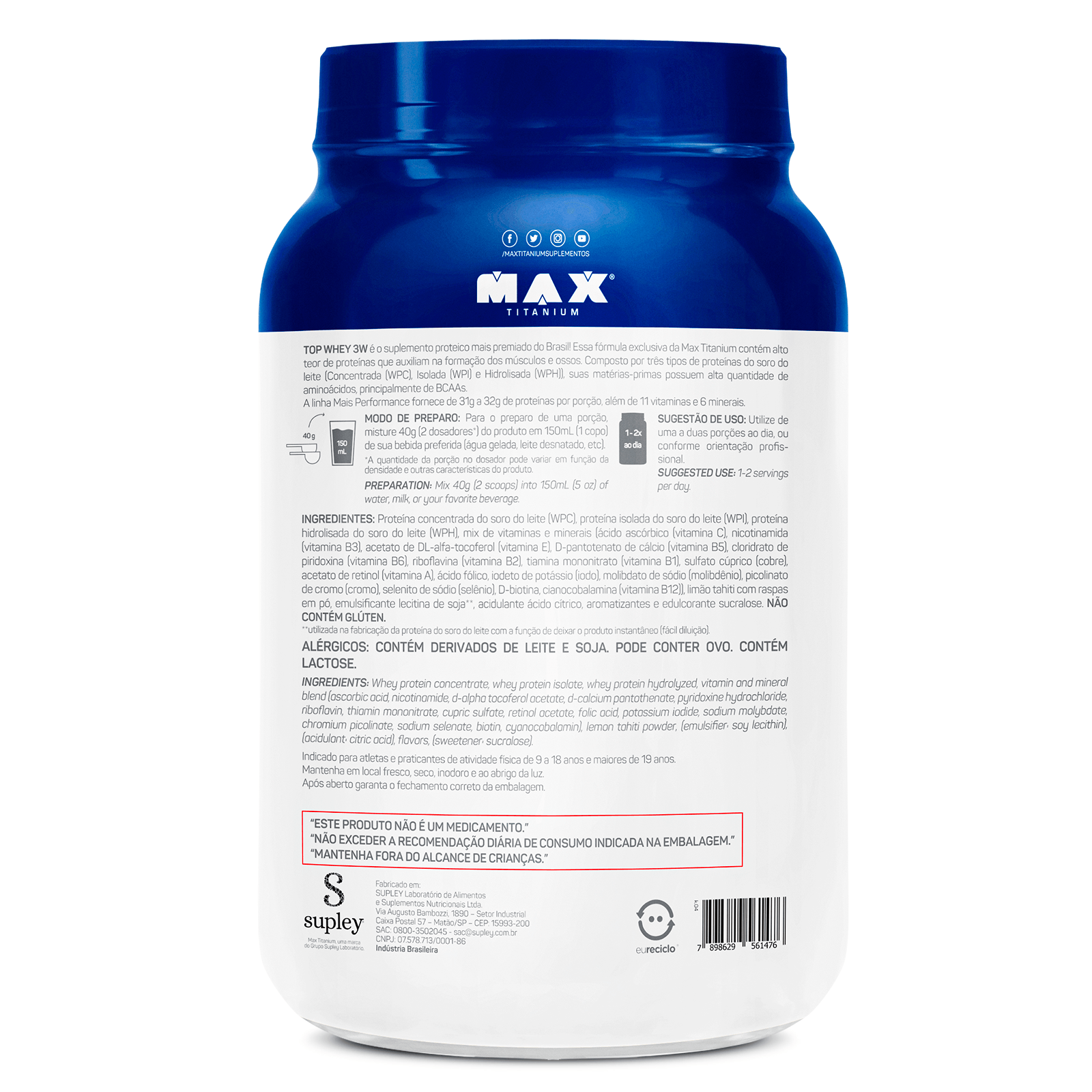 Top whey 3w + performance 900g fresh lemon