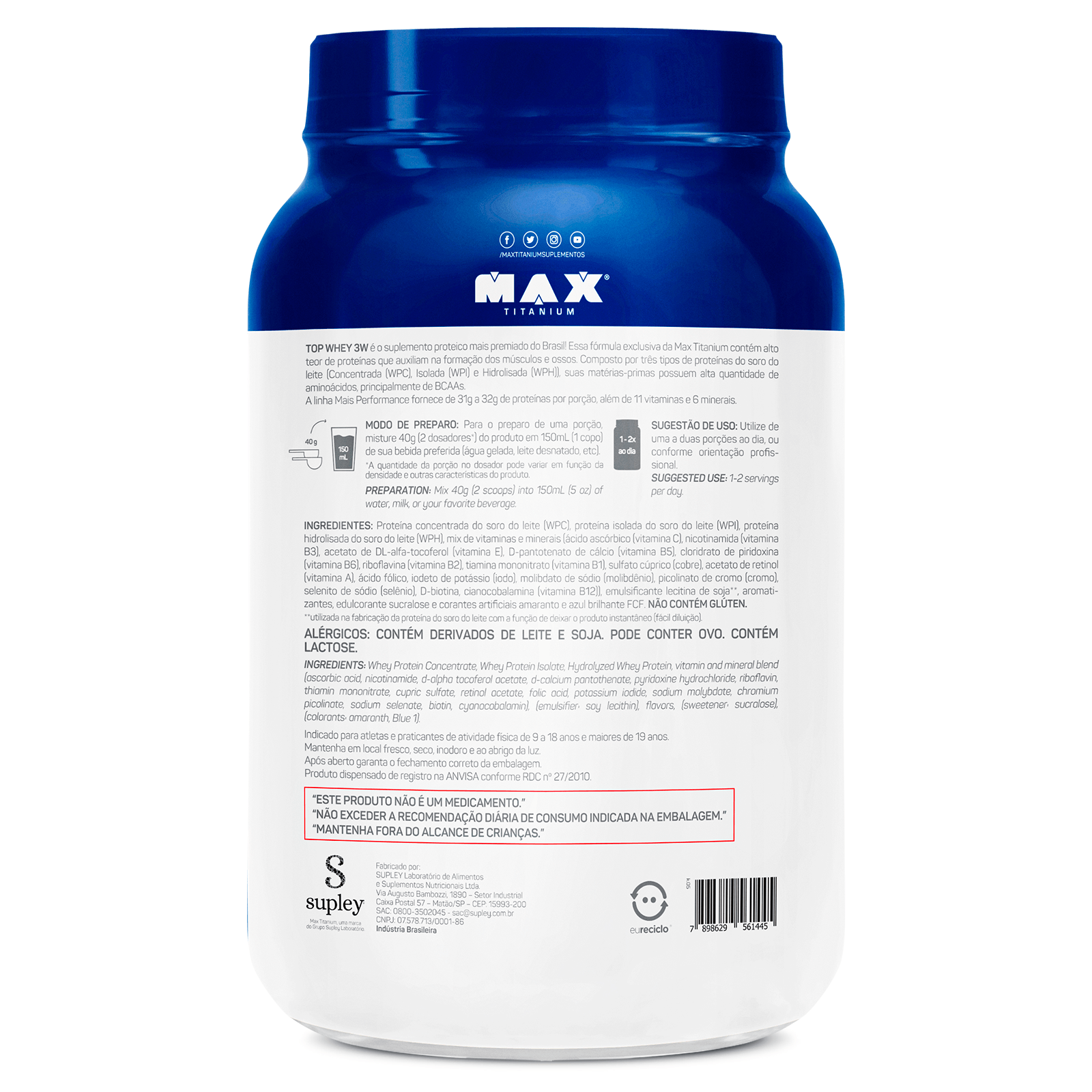 Top whey 3w + performance 900g morango