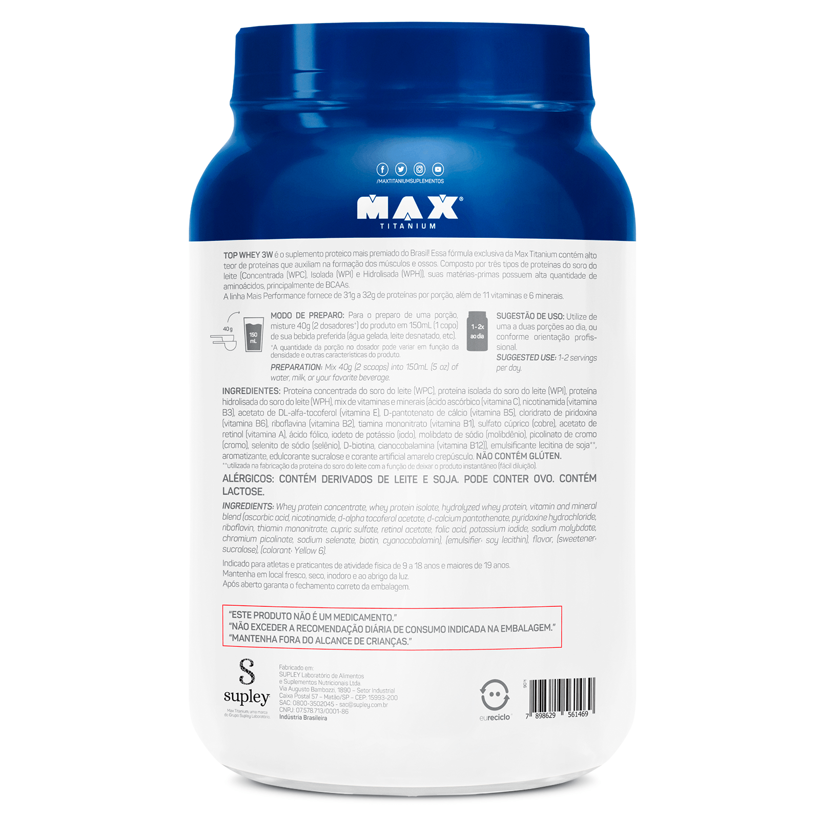 Top whey 3w + performance 900g vitamina de frutas