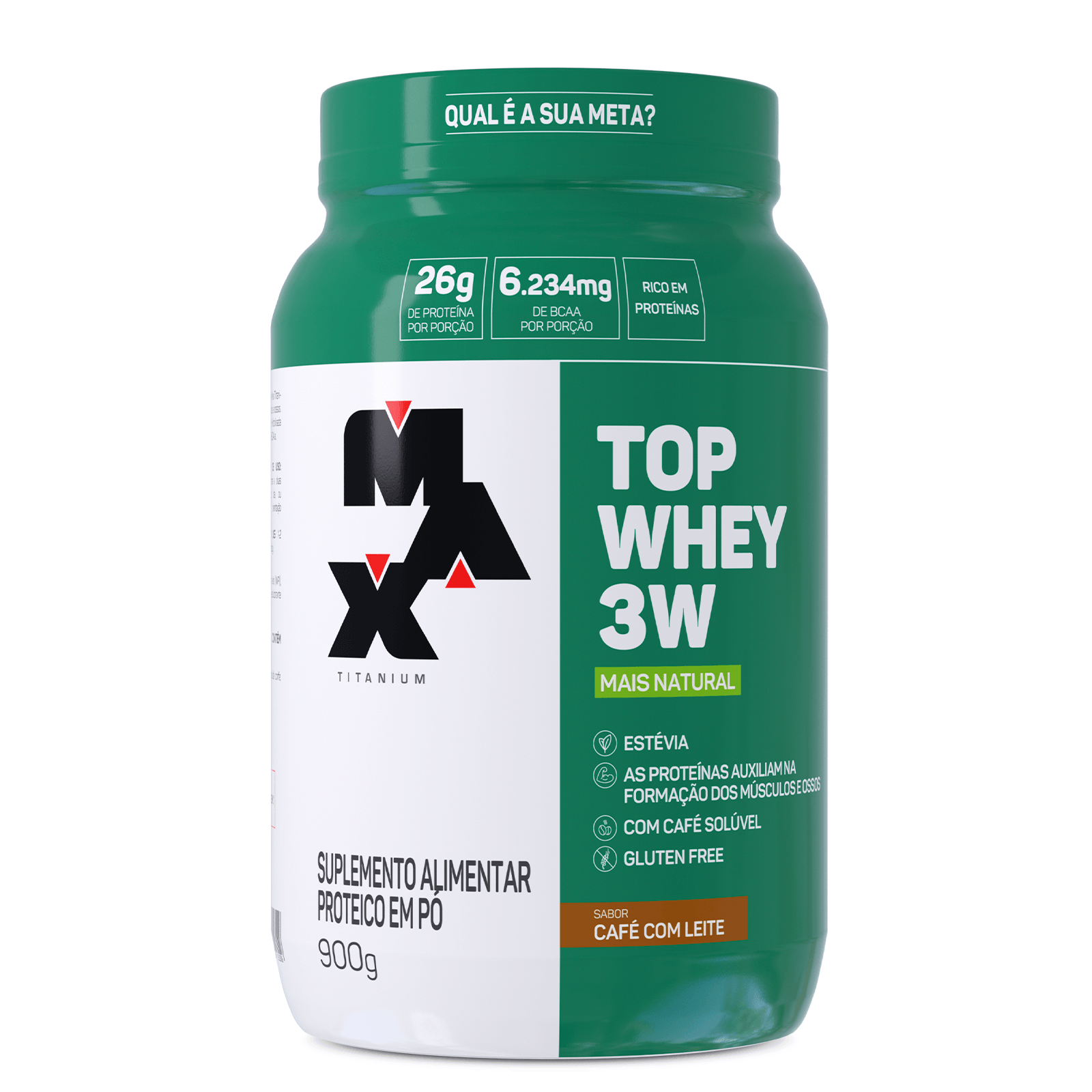 Top whey 3w + natural 900g café com leite