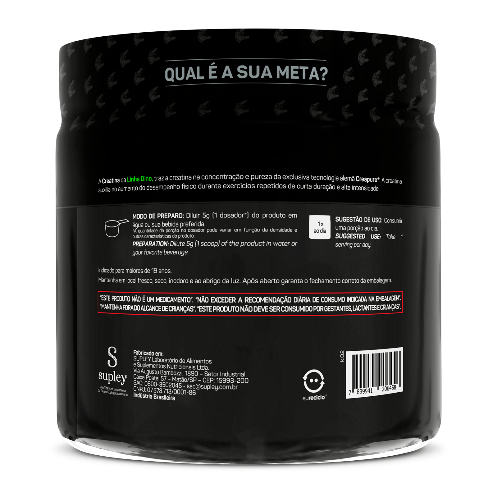 Creatina creapure 250g - linha dino max titanium