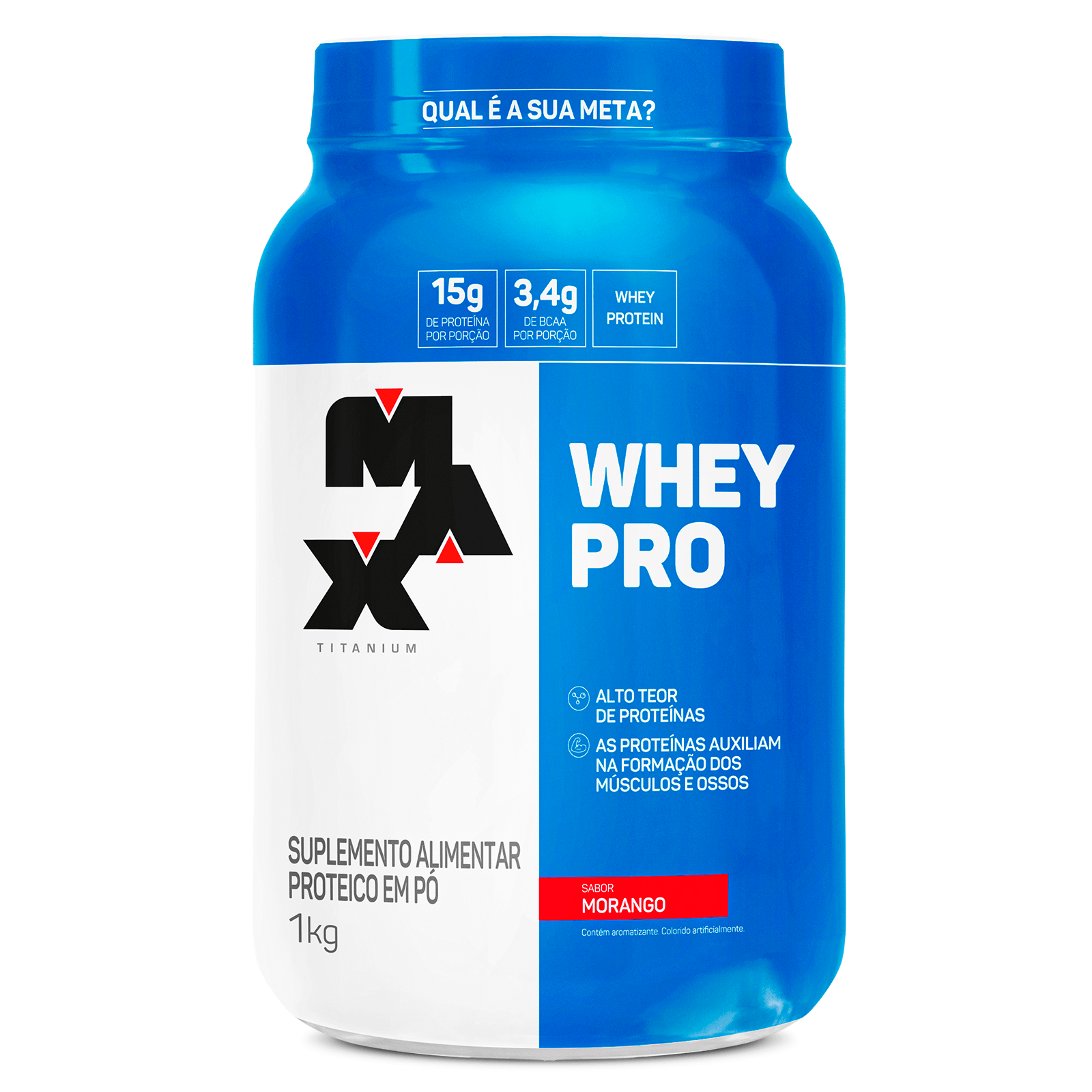 Whey pro 1kg — whey protein concentrado max titanium — 15g de proteína por dose morango
