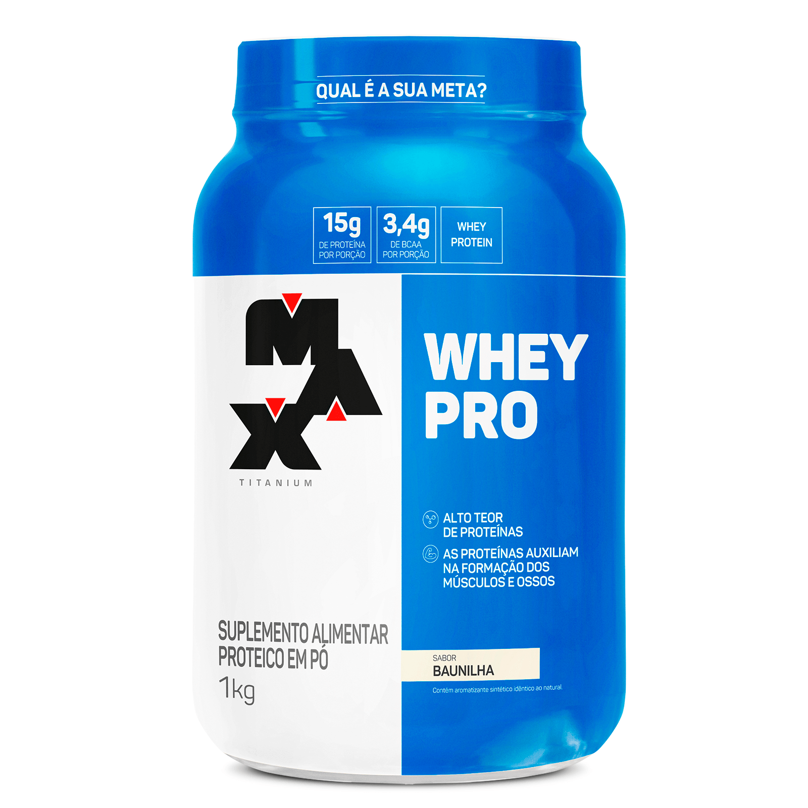 Whey pro 1kg — whey protein concentrado max titanium — 15g de proteína por dose baunilha