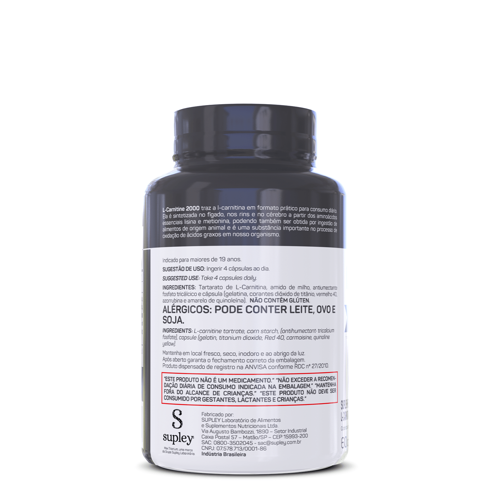 L carnitina 60 caps 2000mg de l-carnitina por porção