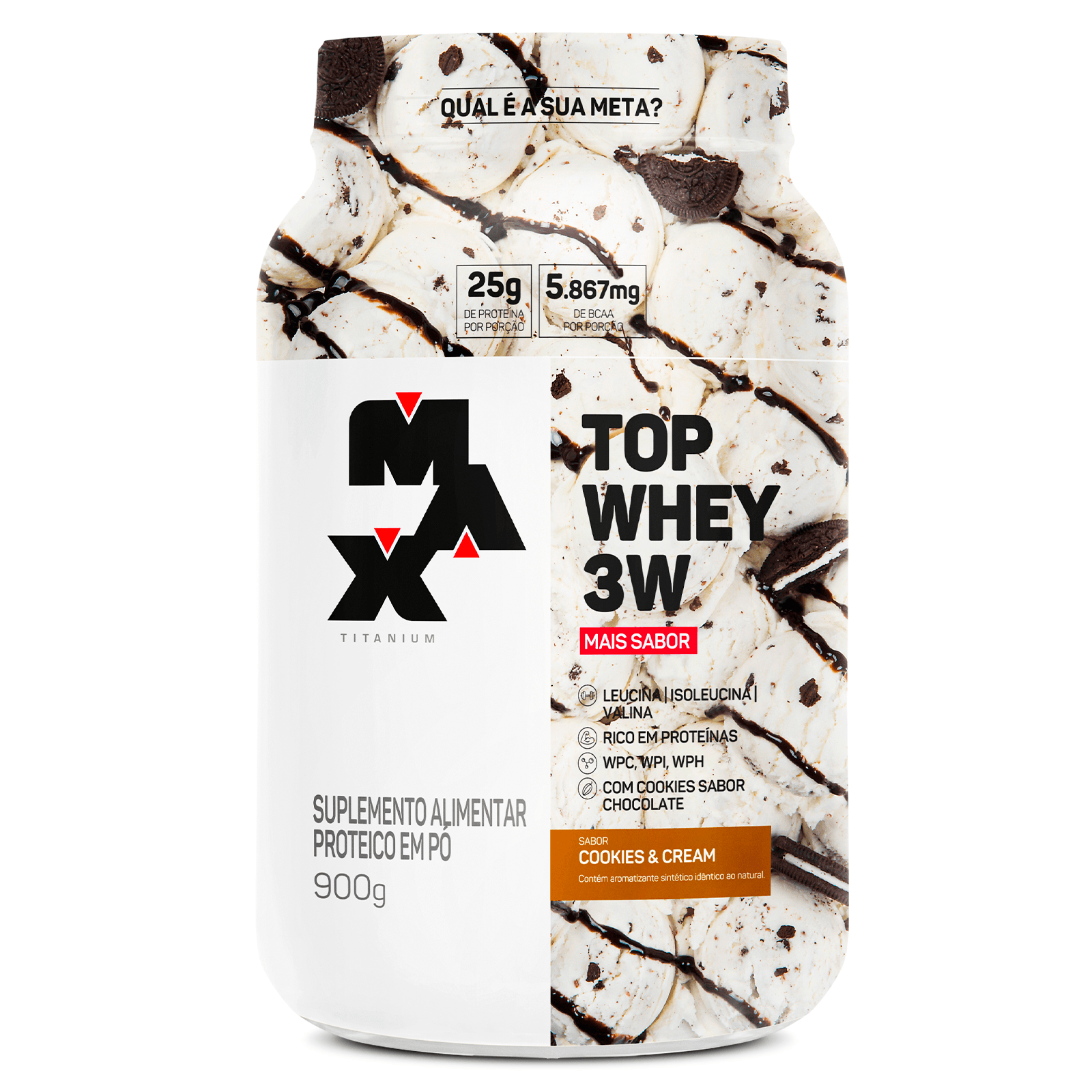 Top whey 3w + sabor  900g cookies & cream