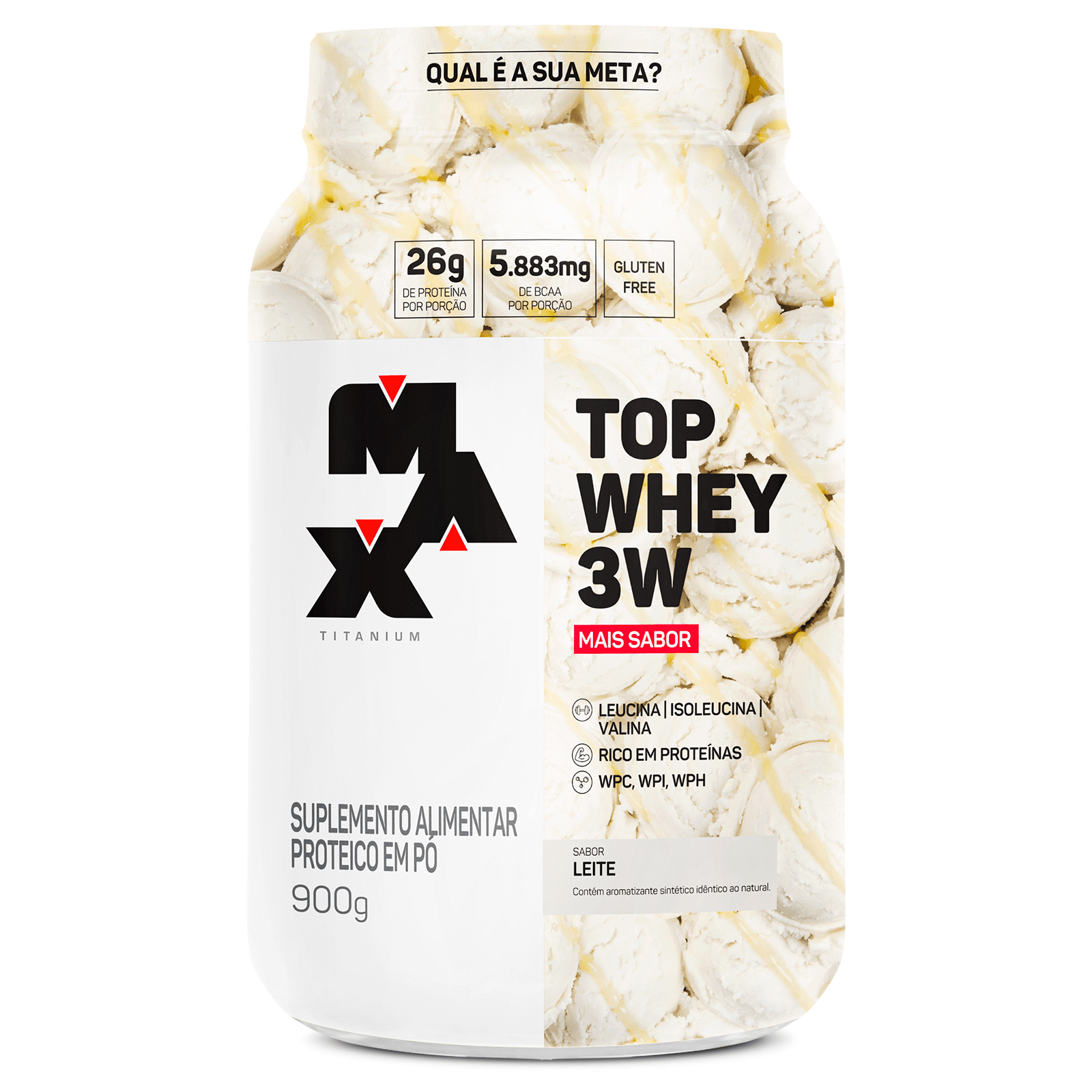Top whey 3w + sabor  900g leite