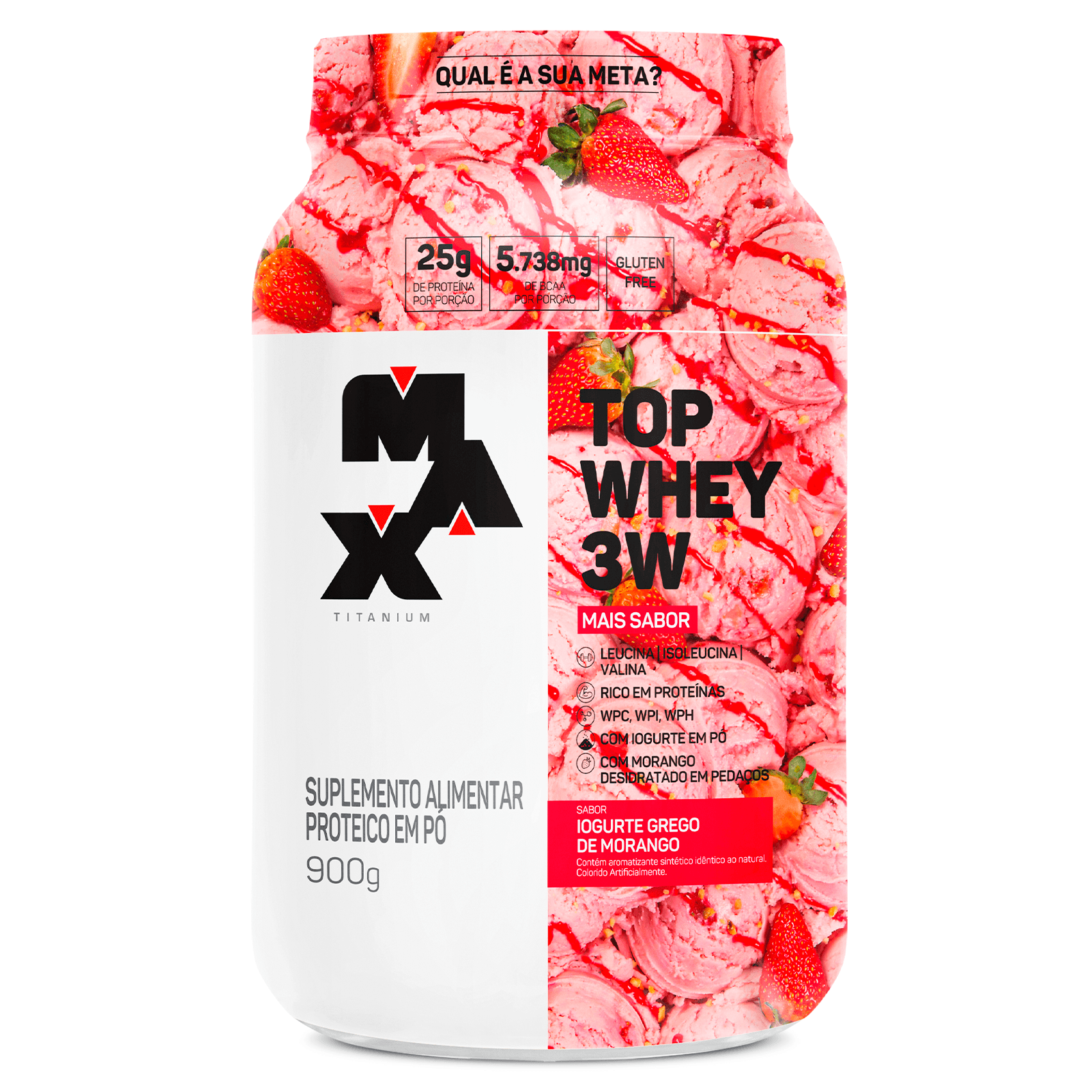 Top whey 3w + sabor  900g iogurte grego morango