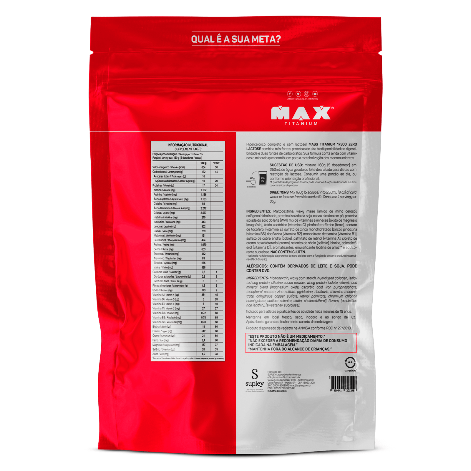 Mass titanium 17500 zero lactose 2,4kg chocolate