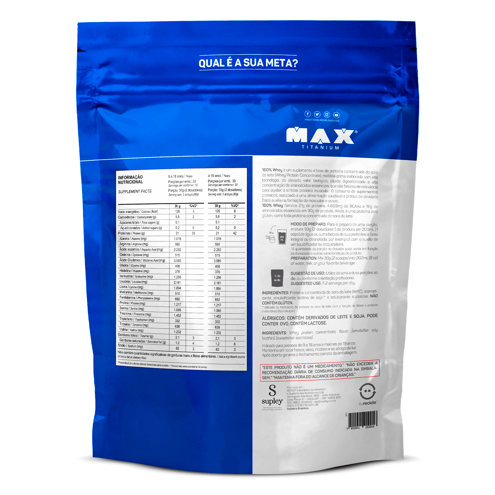 100% whey refil 900g baunilha