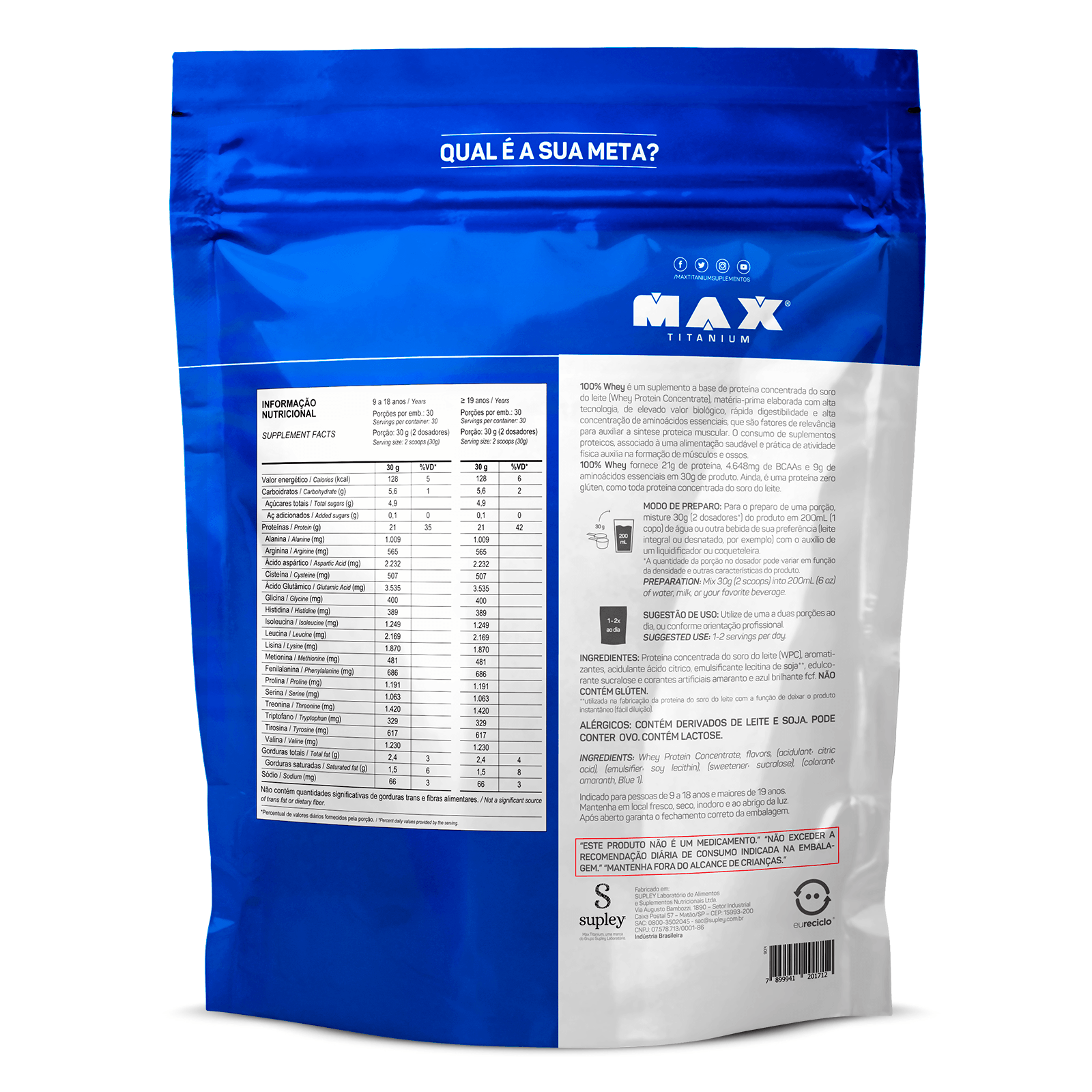 100% whey refil 900g morango