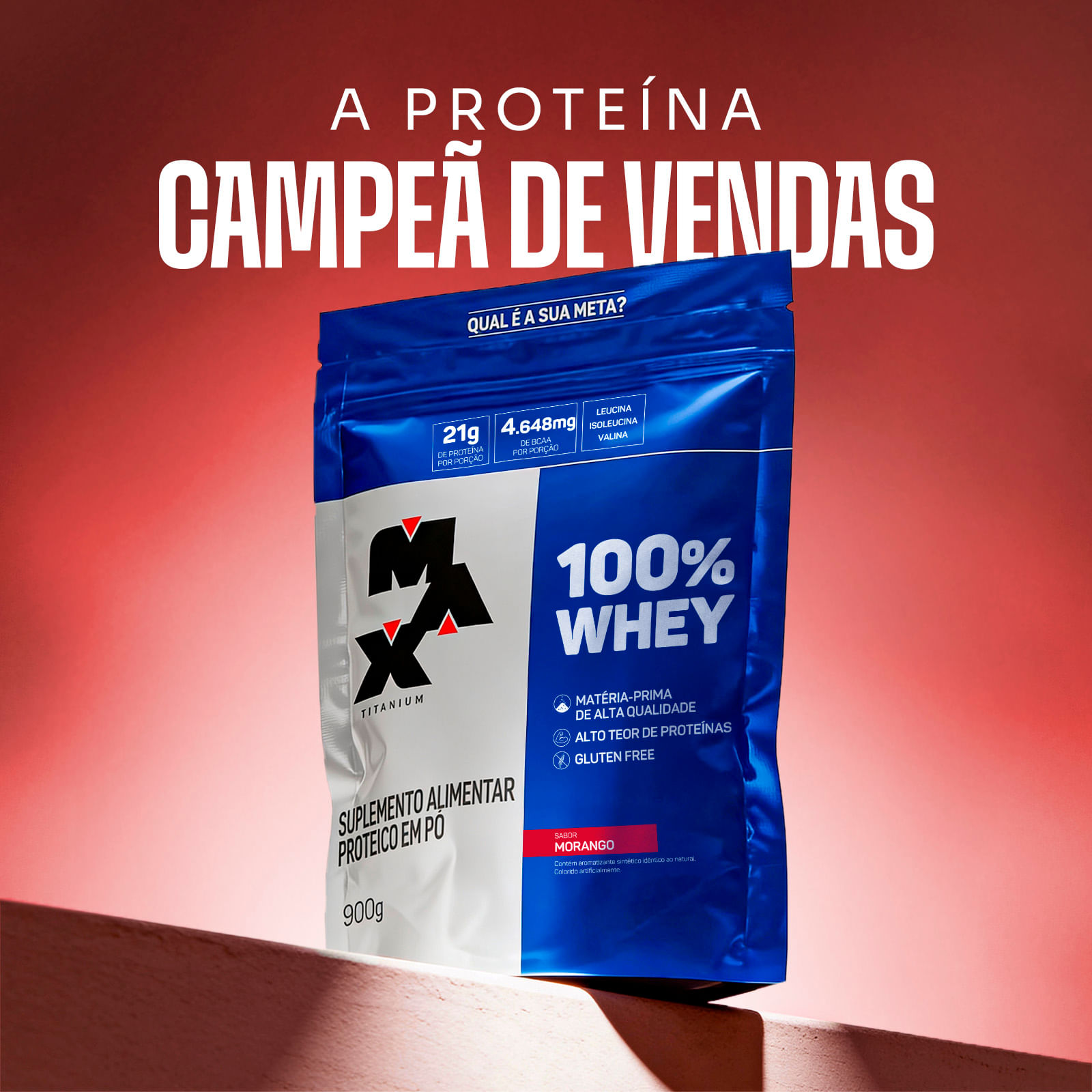 100% whey refil 900g morango