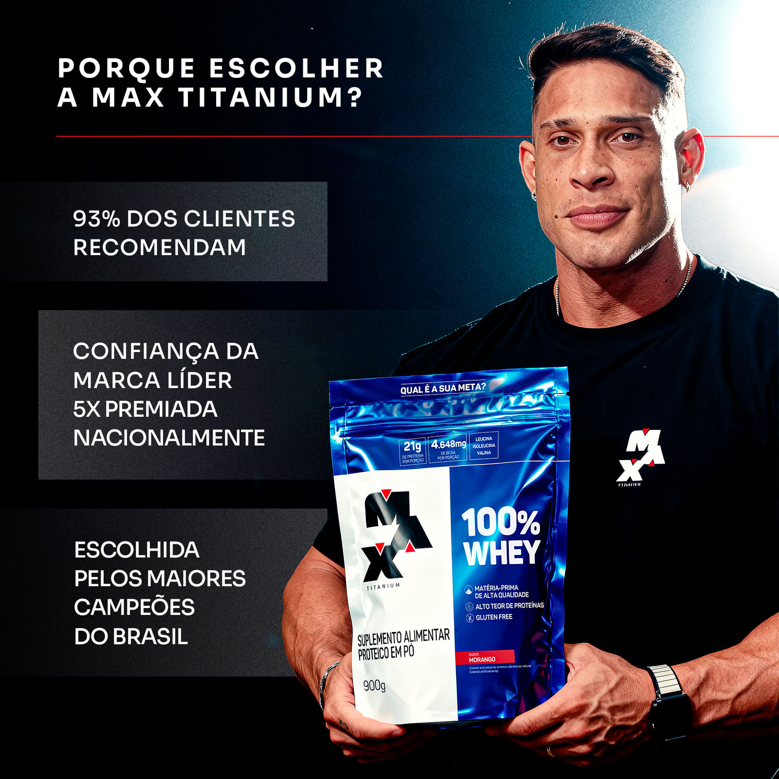 100% whey refil 900g morango