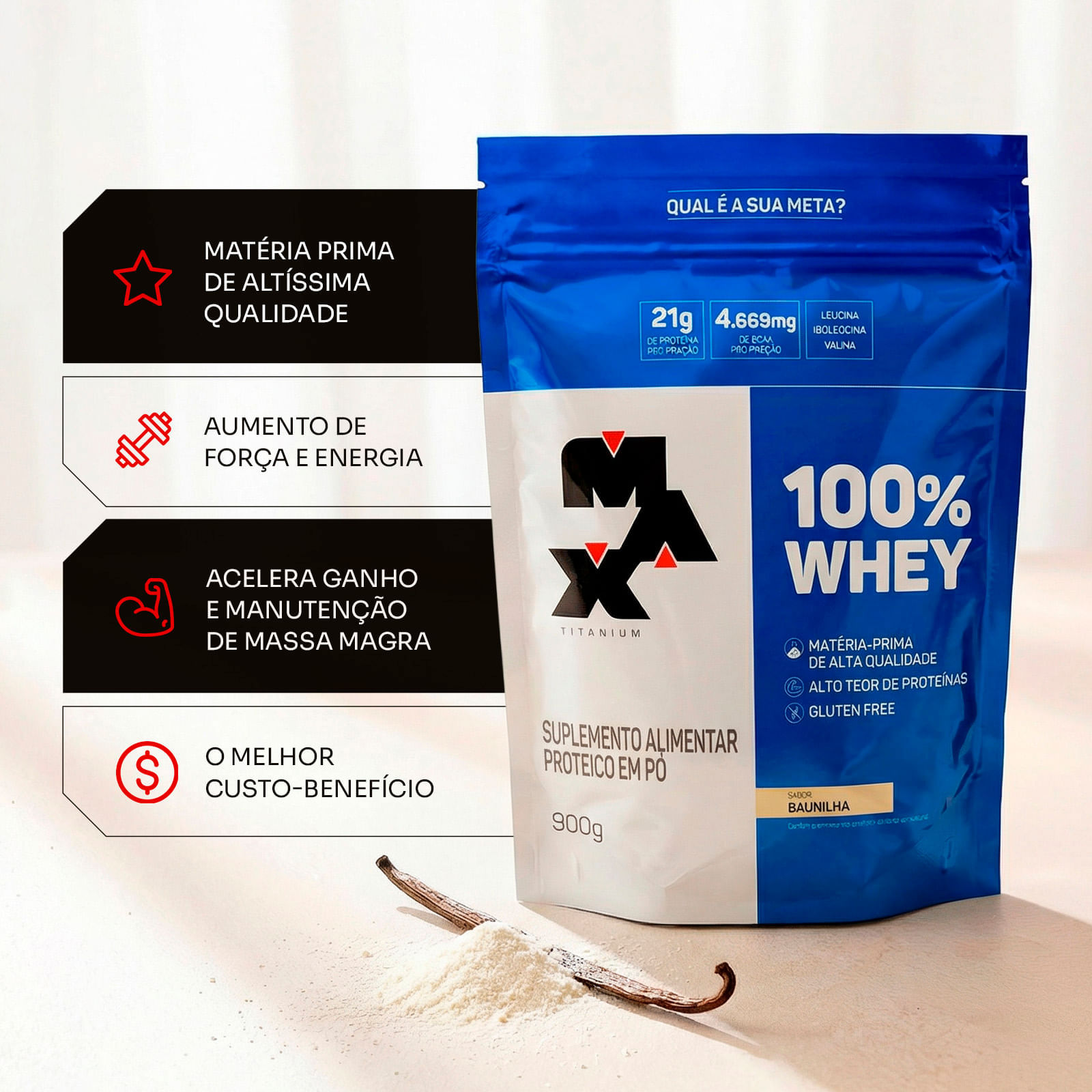 Pack 2x 100% whey refil 900g baunilha +  baunilha