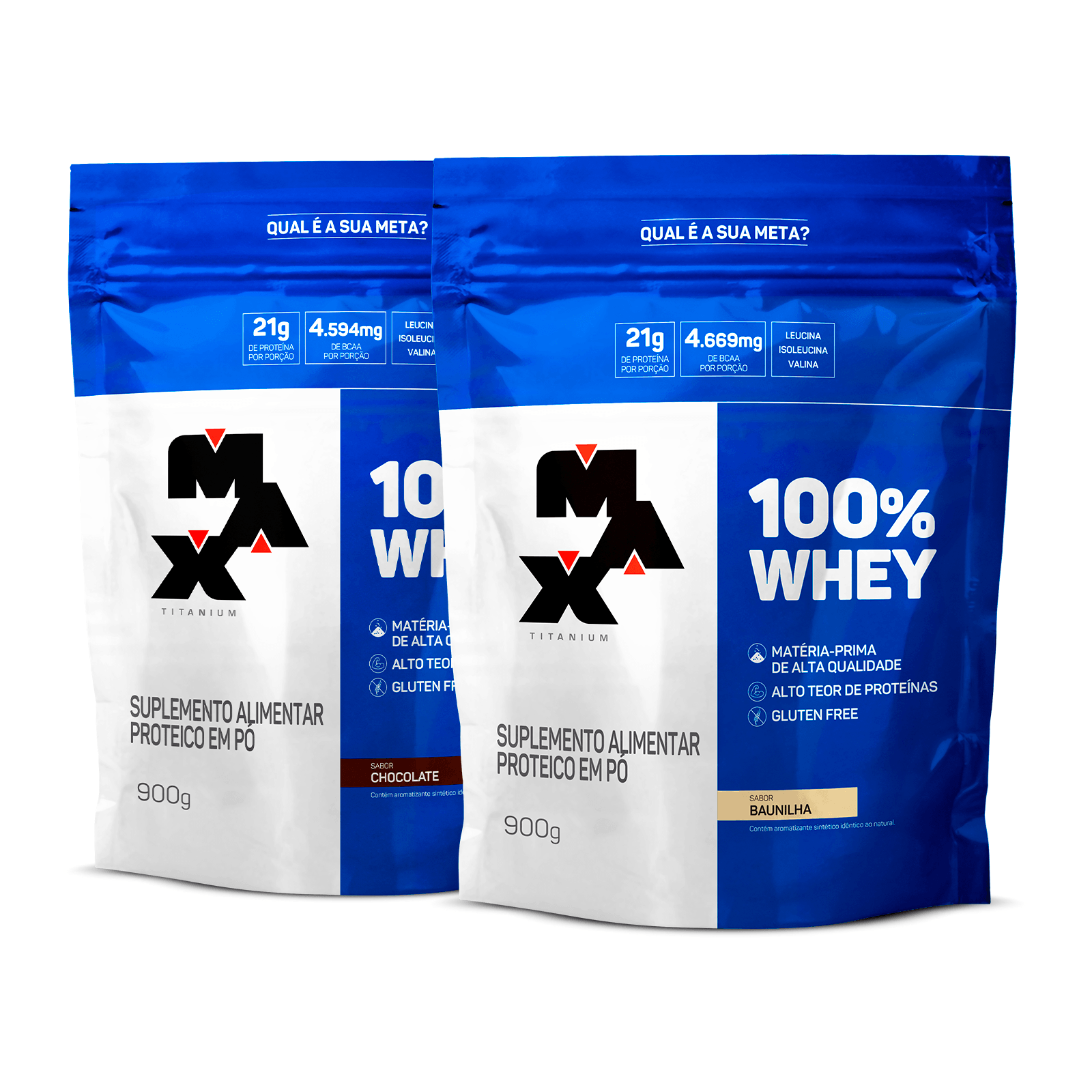 Pack 2x 100% whey refil 900g baunilha + chocolate
