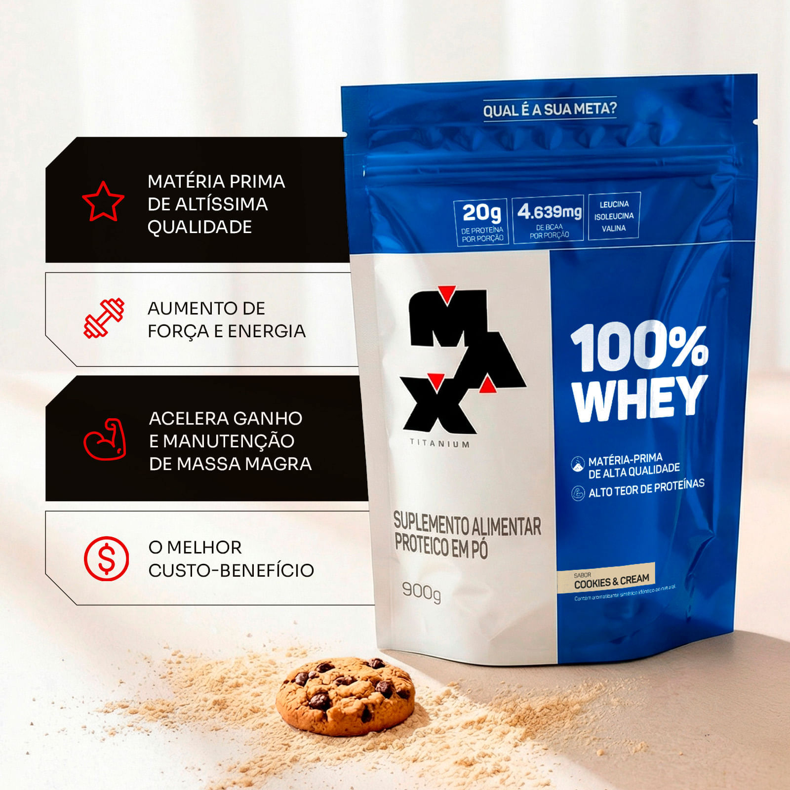 Pack 2x 100% whey refil 900g cookies + cookies
