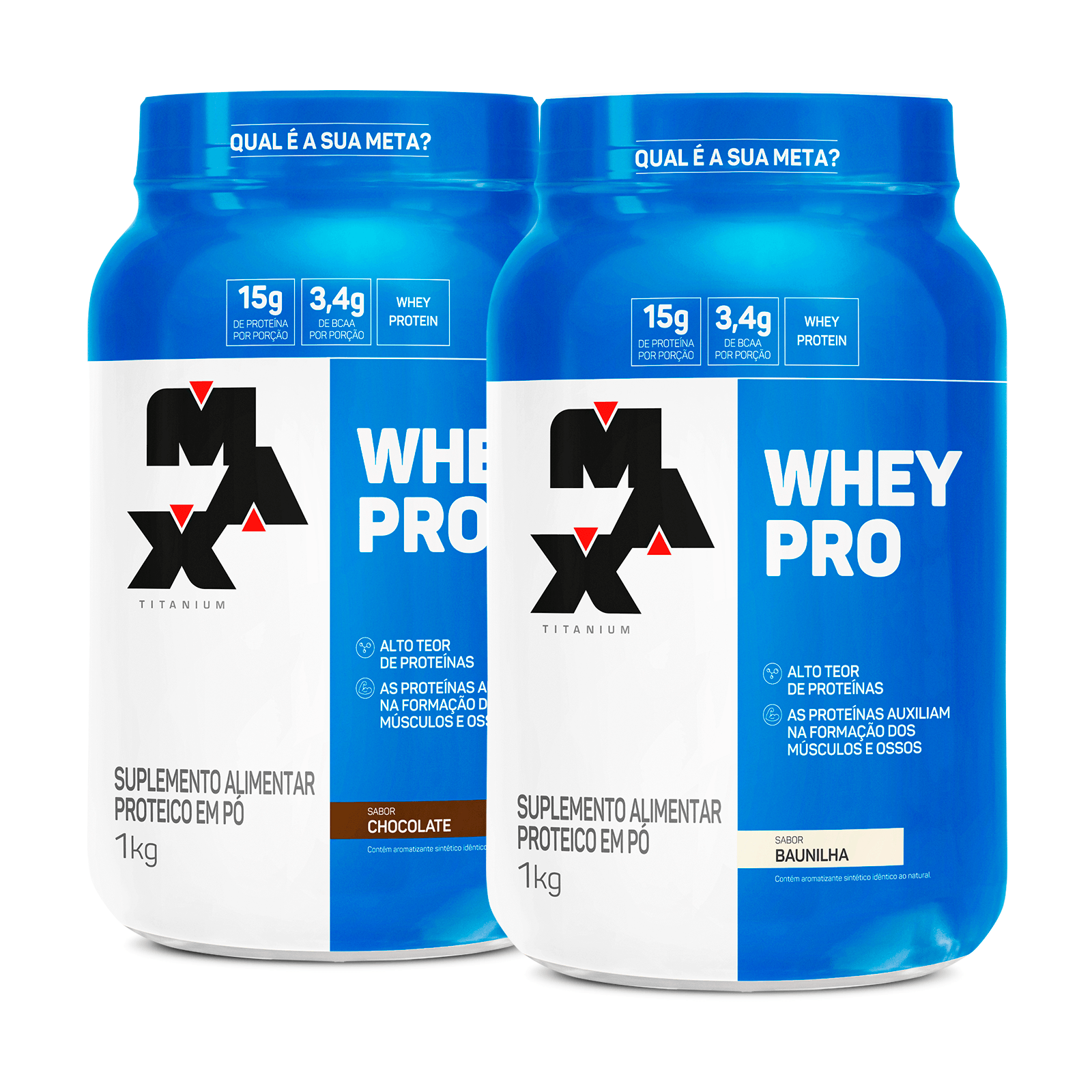 Kit 2x whey pro 1kg (2kg total) — whey protein concentrado max titanium — melhor custo-benefício chocolate - baunilha