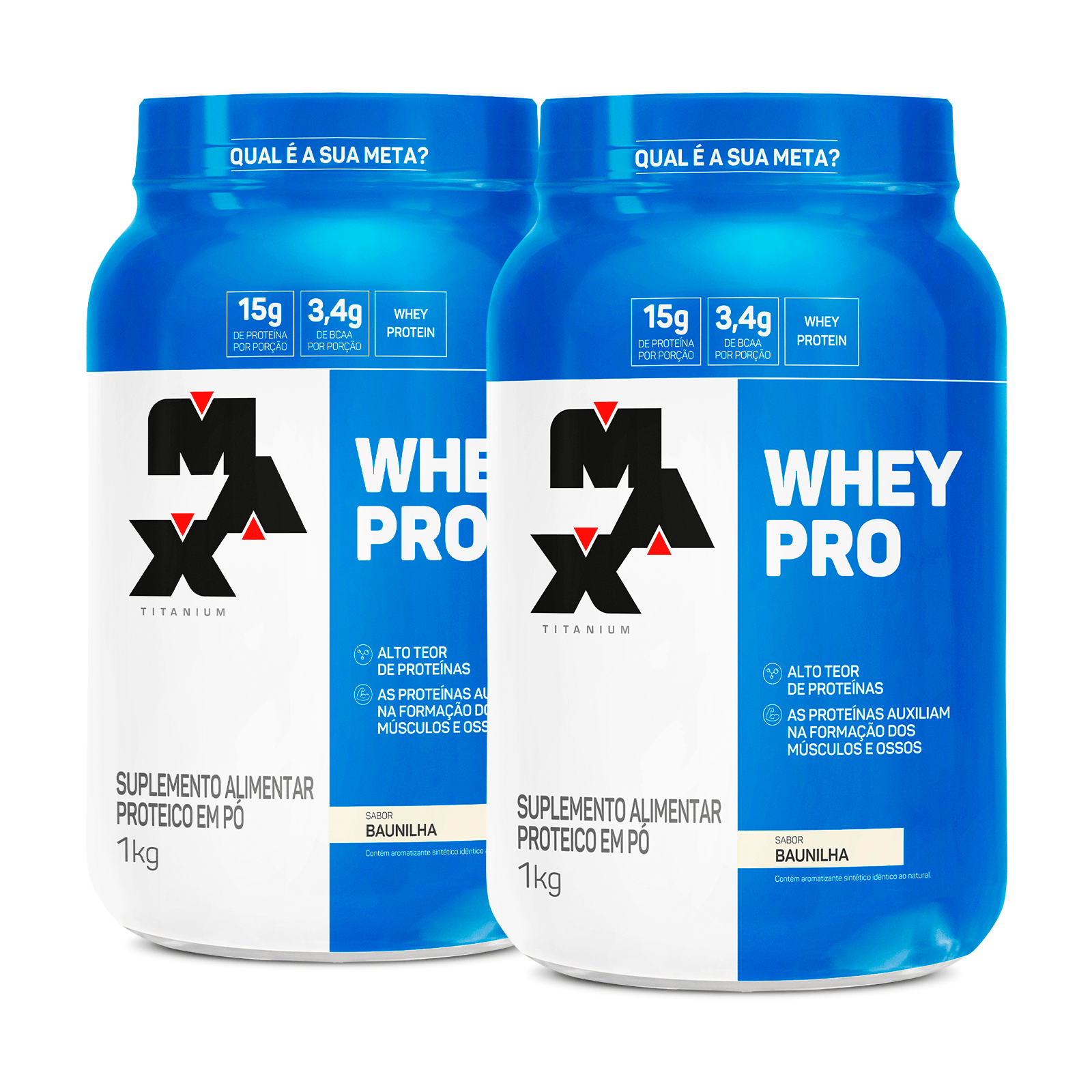 Kit 2x whey pro 1kg (2kg total) — whey protein concentrado max titanium — melhor custo-benefício baunilha - baunilha