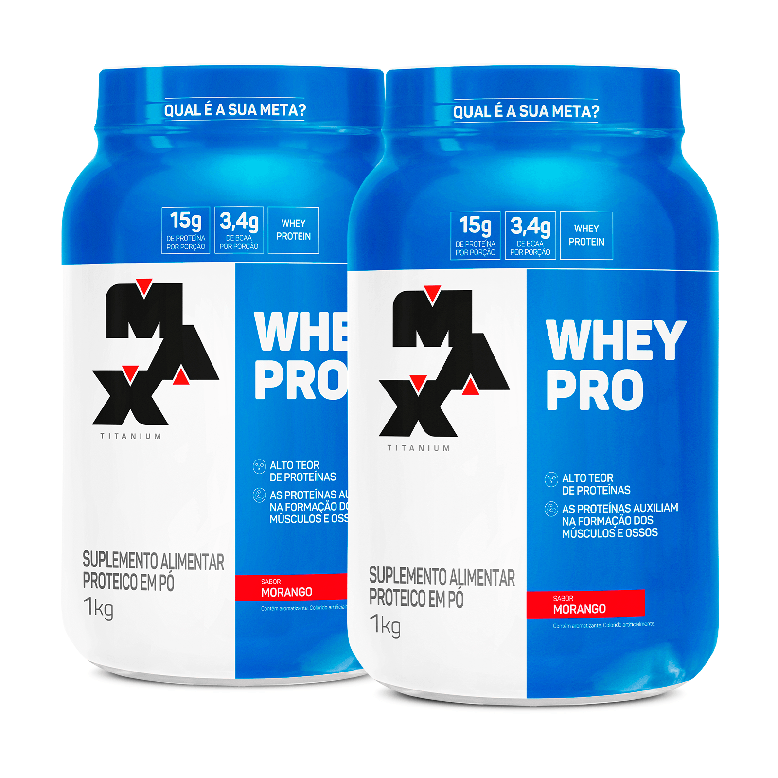 Kit 2x whey pro 1kg (2kg total) — whey protein concentrado max titanium — melhor custo-benefício morango - morango