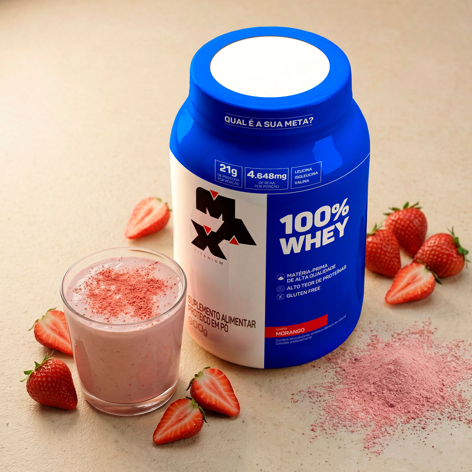 100% whey pote 900g morango