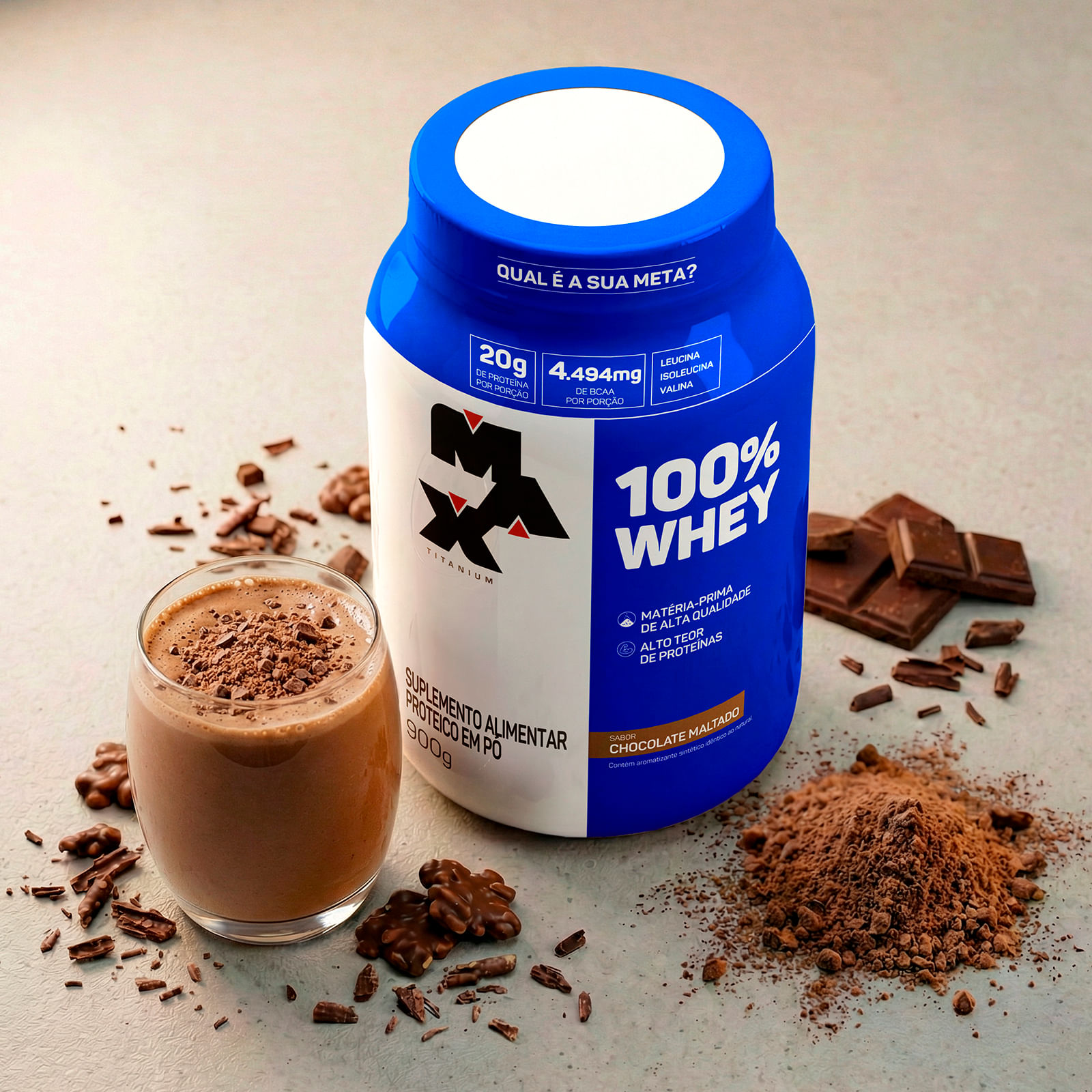 100% whey pote 900g chocolate maltado