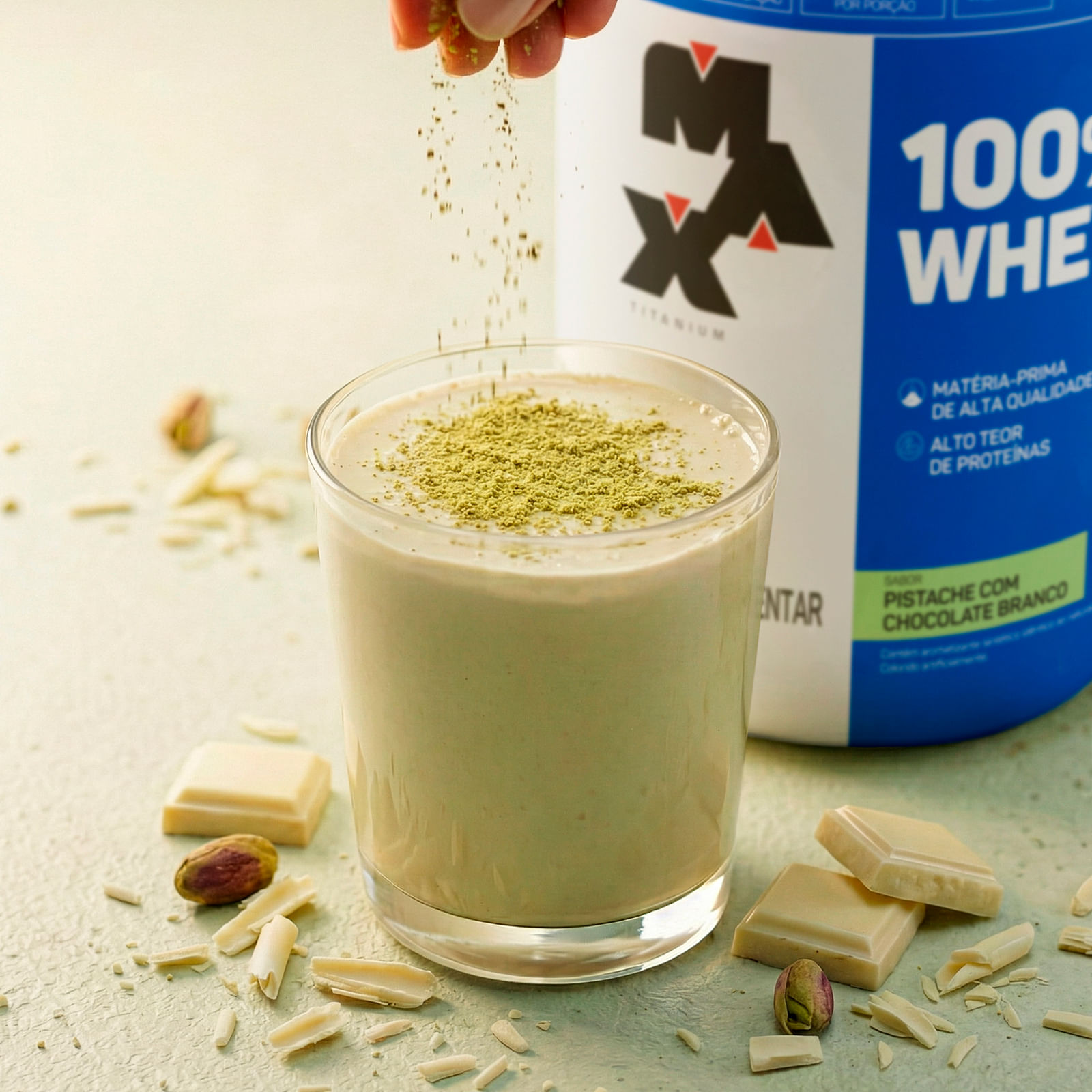 100% whey pote 900g pistache com chocolate branco
