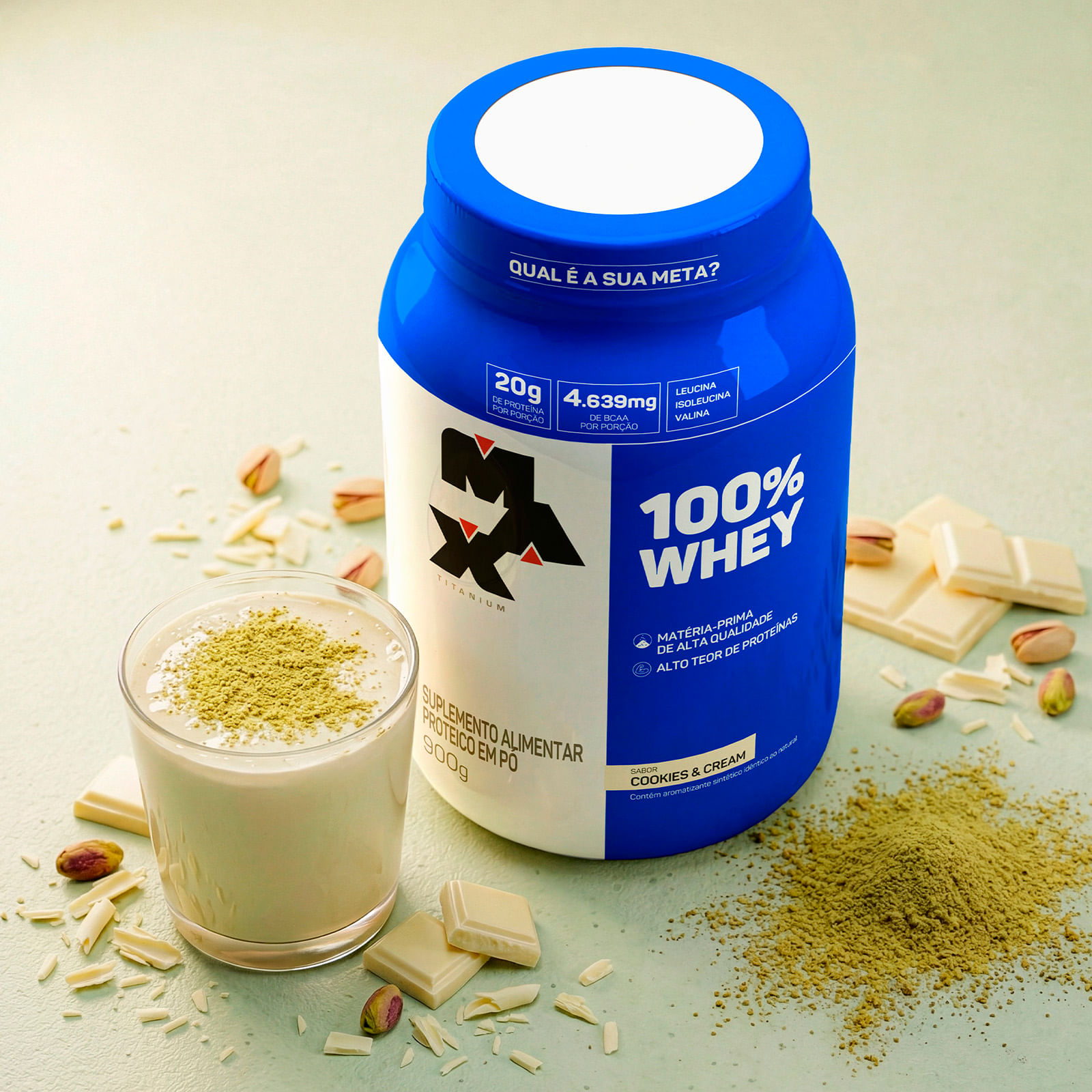 100% whey pote 900g pistache com chocolate branco
