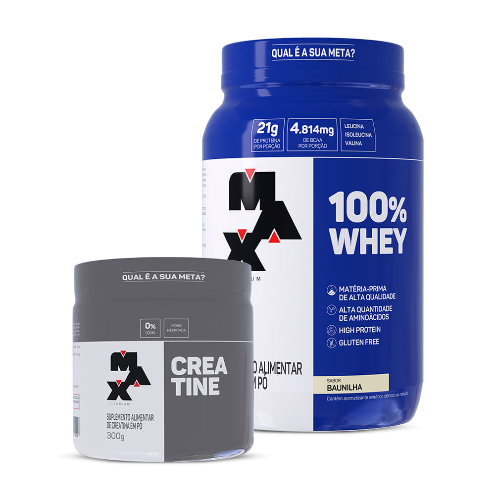 Kit Creatina 300g + 100% Whey pote 900g
