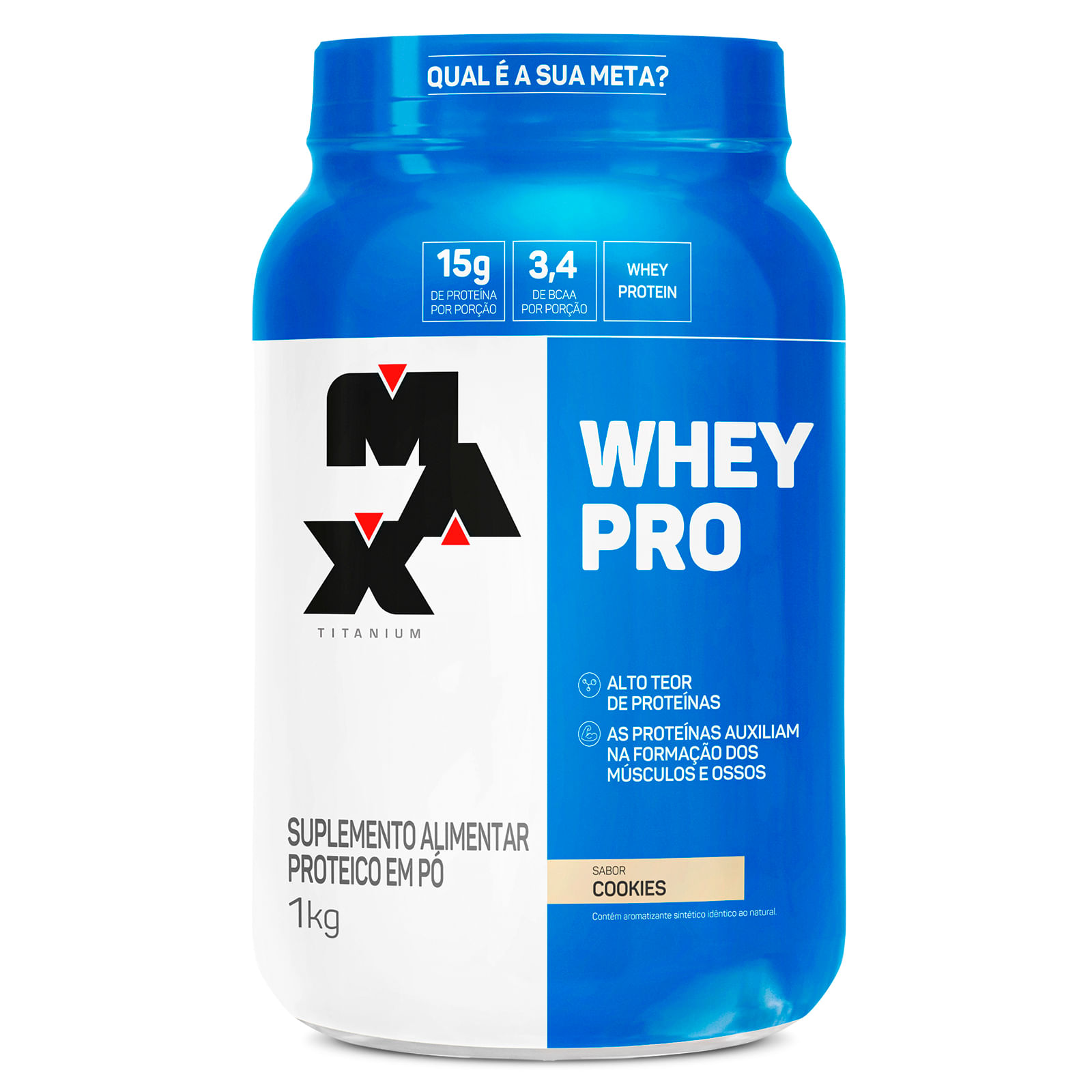 Whey pro 1kg — whey protein concentrado max titanium — 15g de proteína por dose cookies & cream