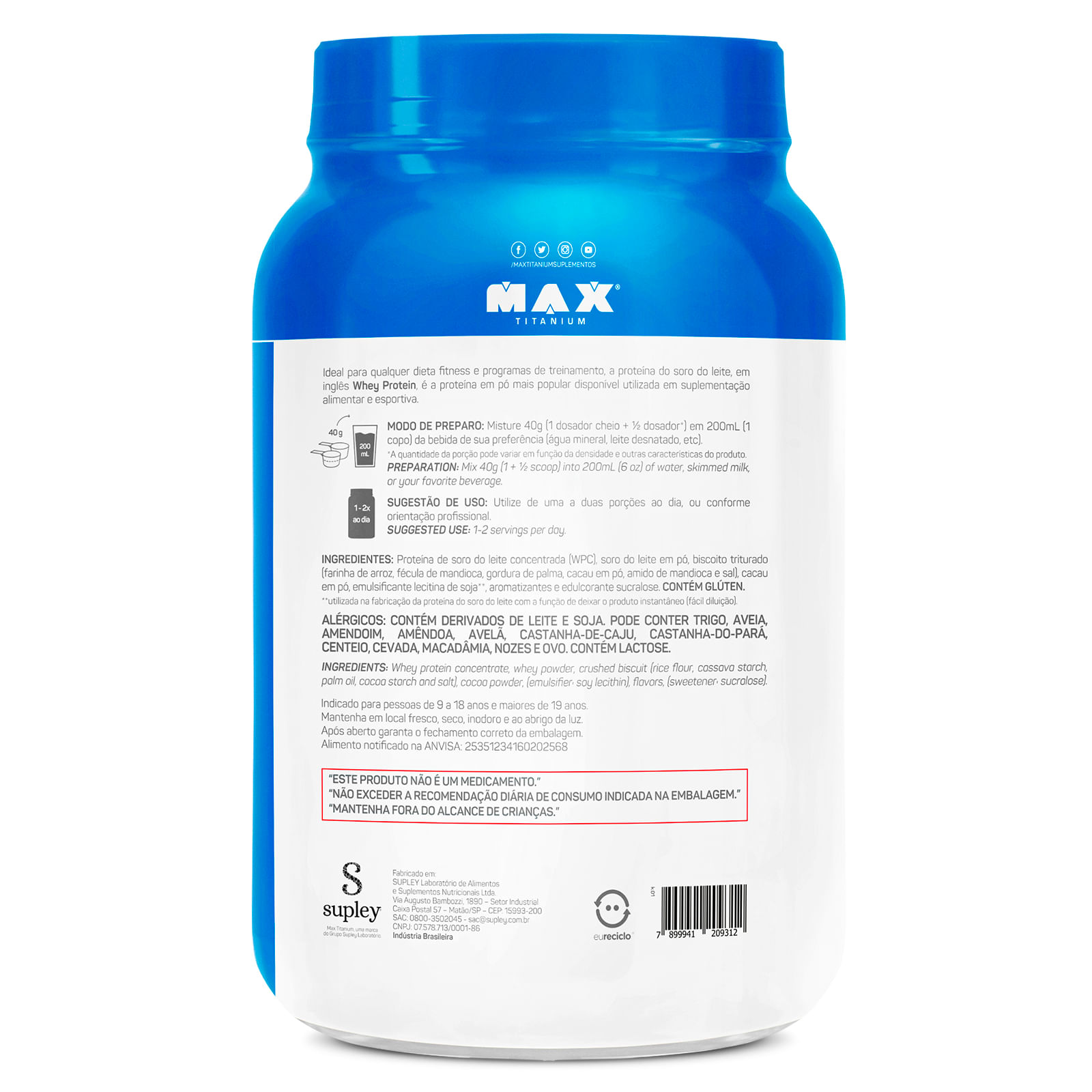 Whey pro 1kg — whey protein concentrado max titanium — 15g de proteína por dose cookies & cream