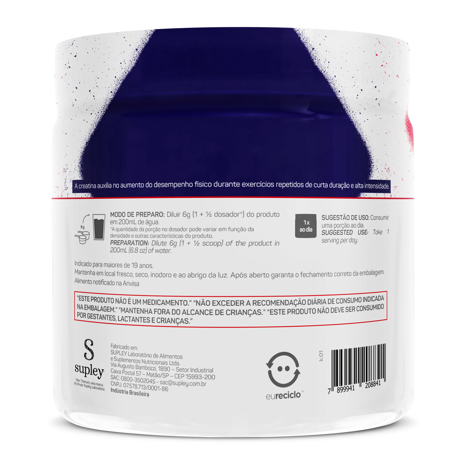 Creatina monohidratada 300g sabor 7belo — max titanium 7belo