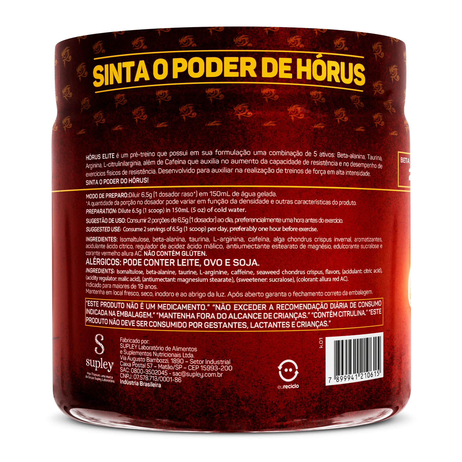 Hórus elite 390g pré-treino 400mg cafeína — max titanium red explosion