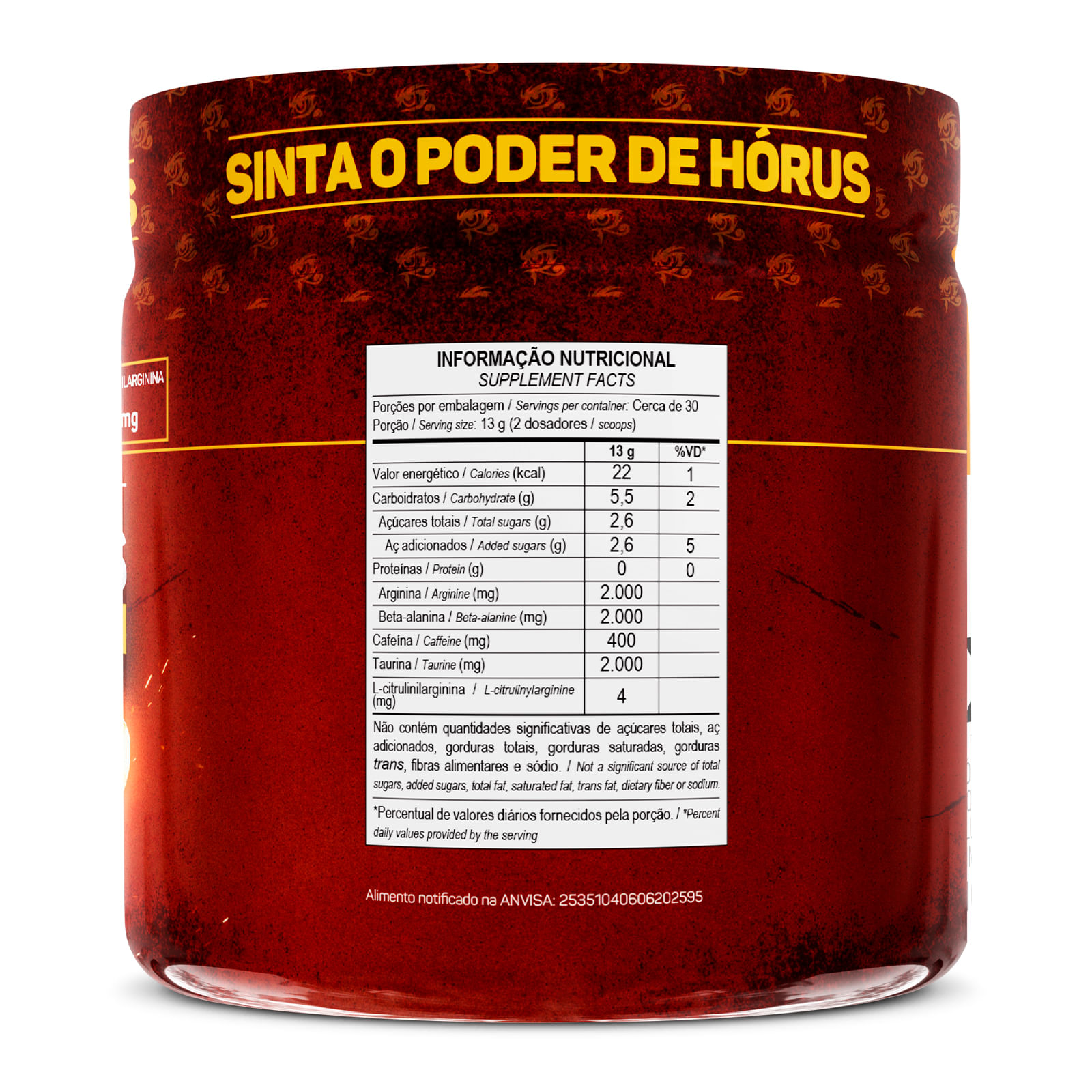 Hórus elite 390g pré-treino 400mg cafeína — max titanium red explosion