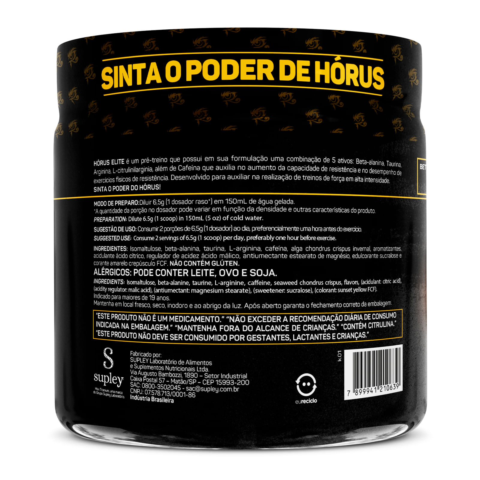 Hórus elite 390g pré-treino 400mg cafeína — max titanium orange nitro