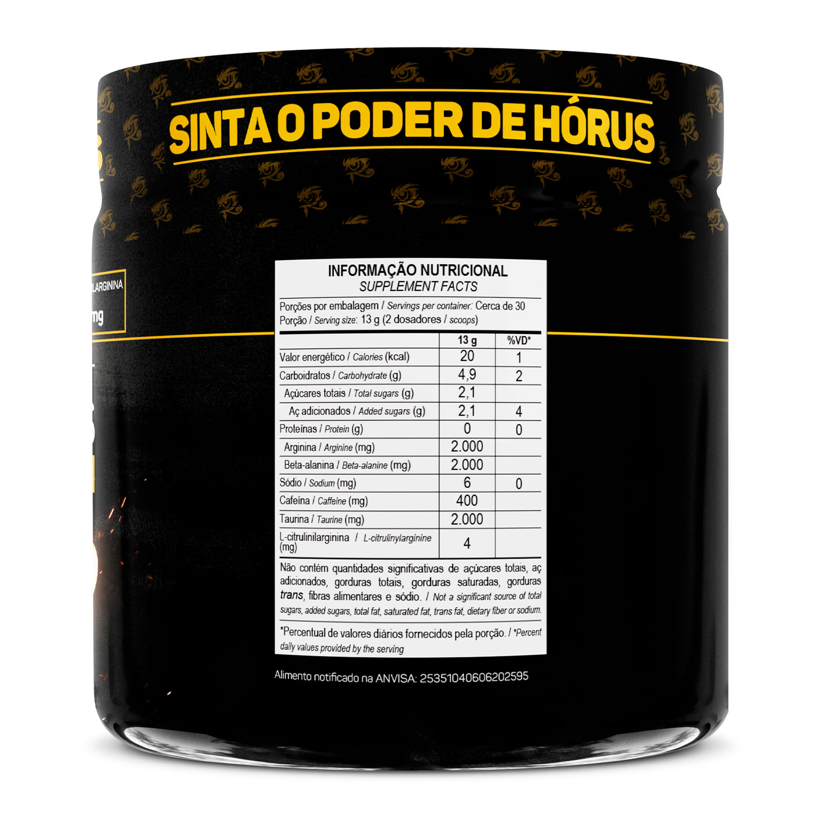Hórus elite 390g pré-treino 400mg cafeína — max titanium orange nitro