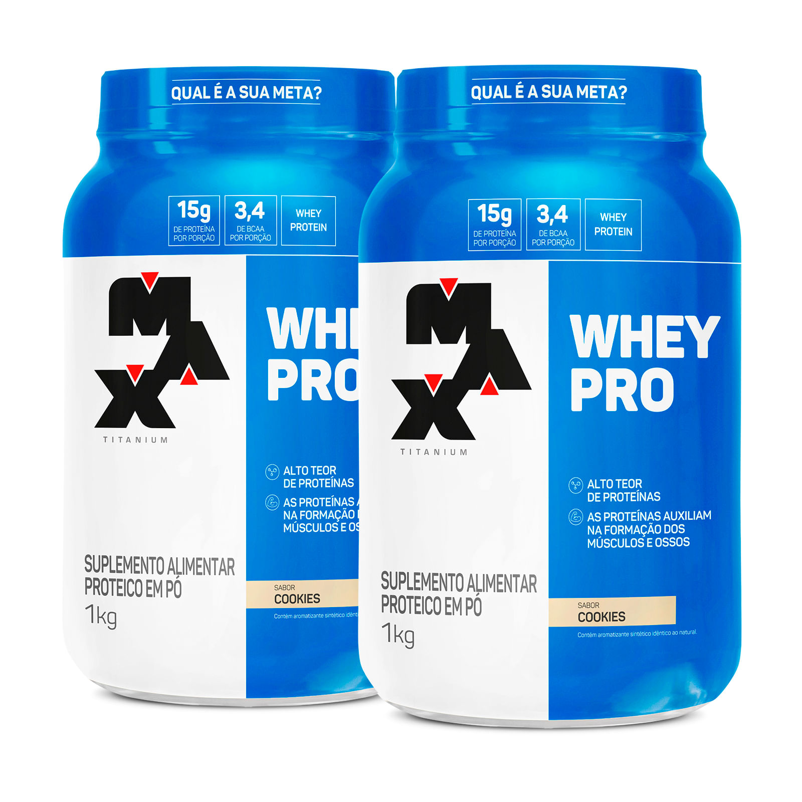 Kit 2x whey pro 1kg (2kg total) — whey protein concentrado max titanium — melhor custo-benefício cookies - cookies