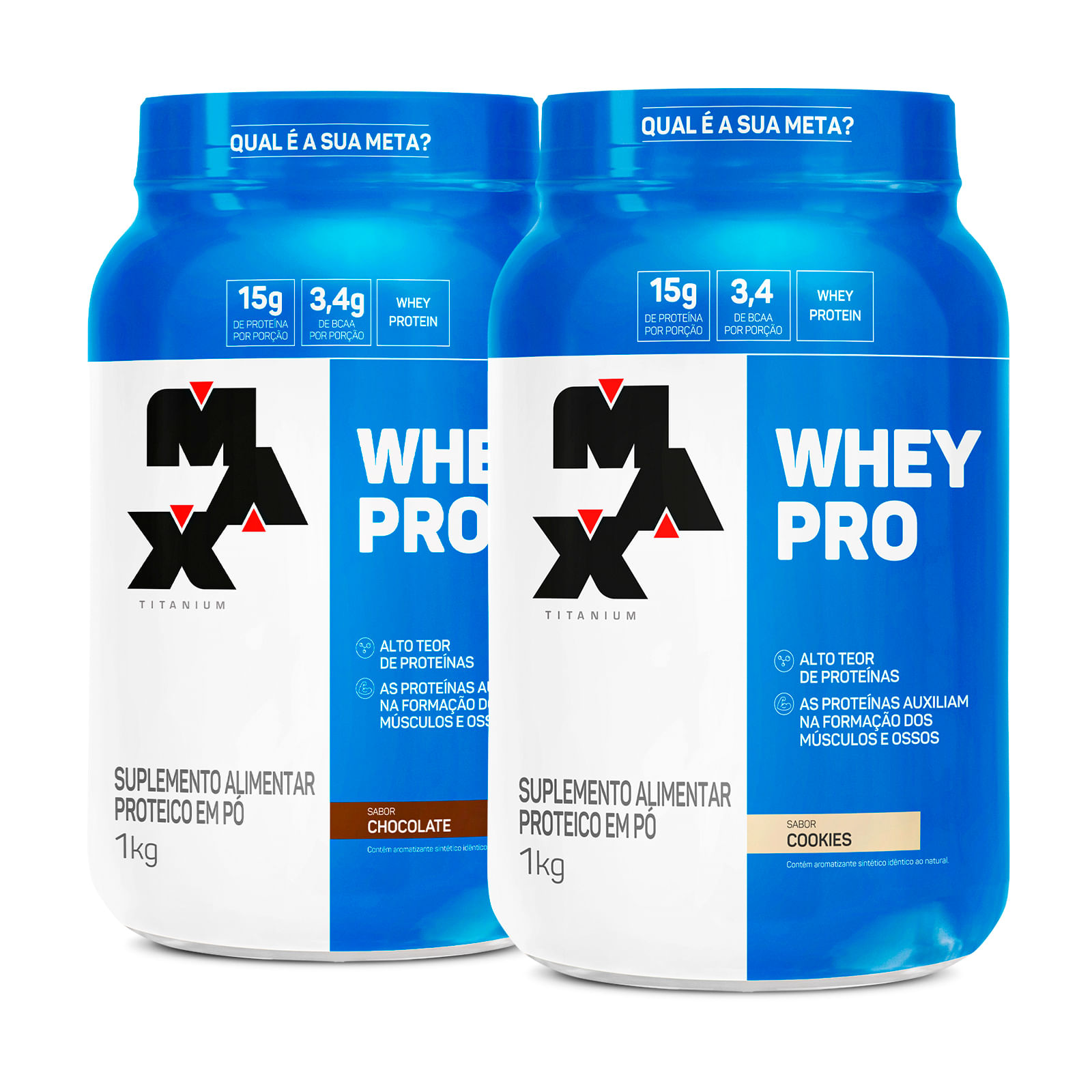 Kit 2x whey pro 1kg (2kg total) — whey protein concentrado max titanium — melhor custo-benefício cookies - chocolate