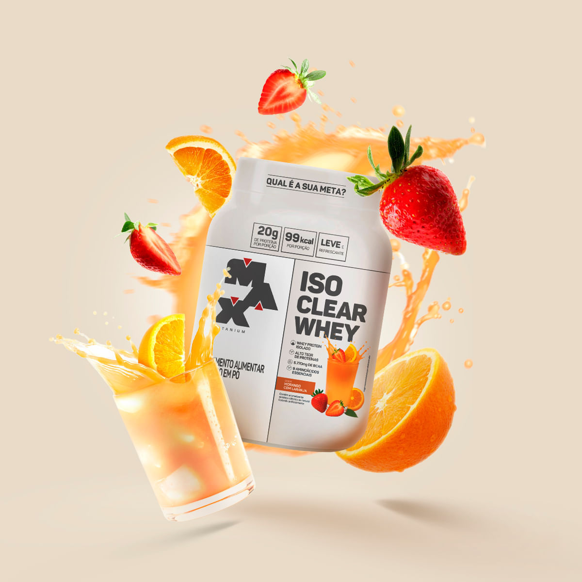 Iso clear whey pote 405g morango com laranja