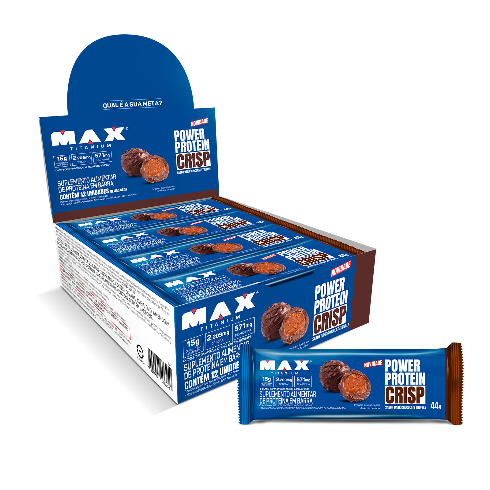 Power protein crisp dark chocolate truffle - 12 unidades de 44g