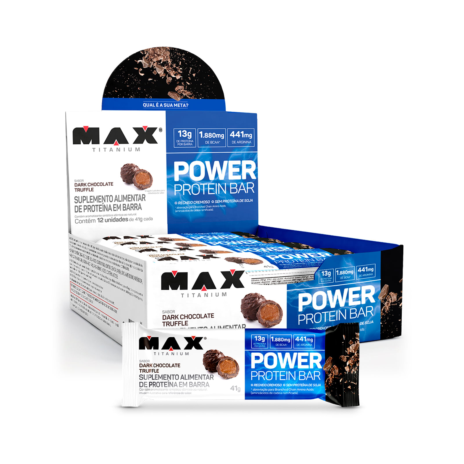 Power protein bar 41g dark chocolate truffle 12 unidades