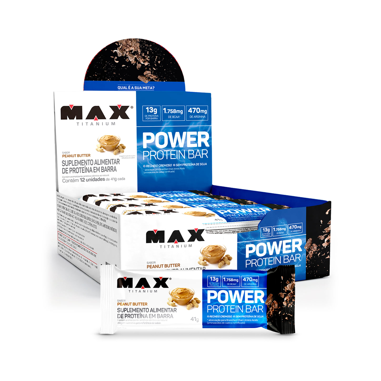 Power protein bar 41g peanut butter 12 unidades