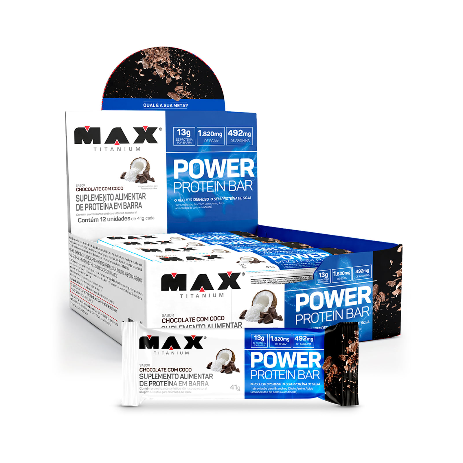 Power protein bar 41g chocolate com coco 12 unidades