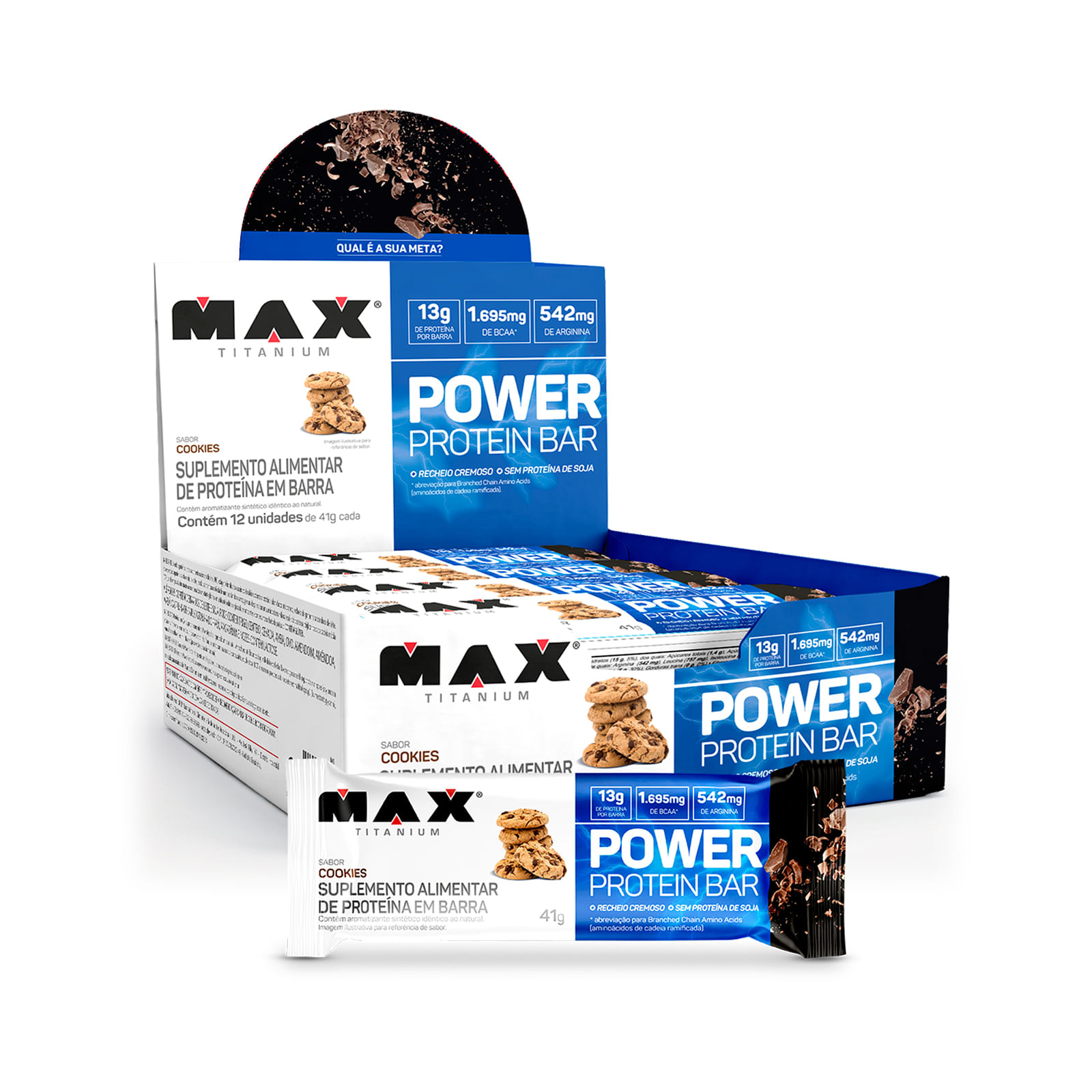 Power protein bar 41g cookies 12 unidades