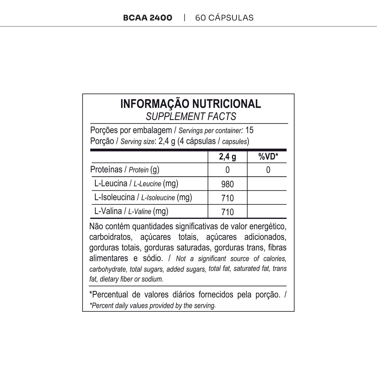 Bcaa 2400 60 caps l-leucina, l-isoleucina, l-valina